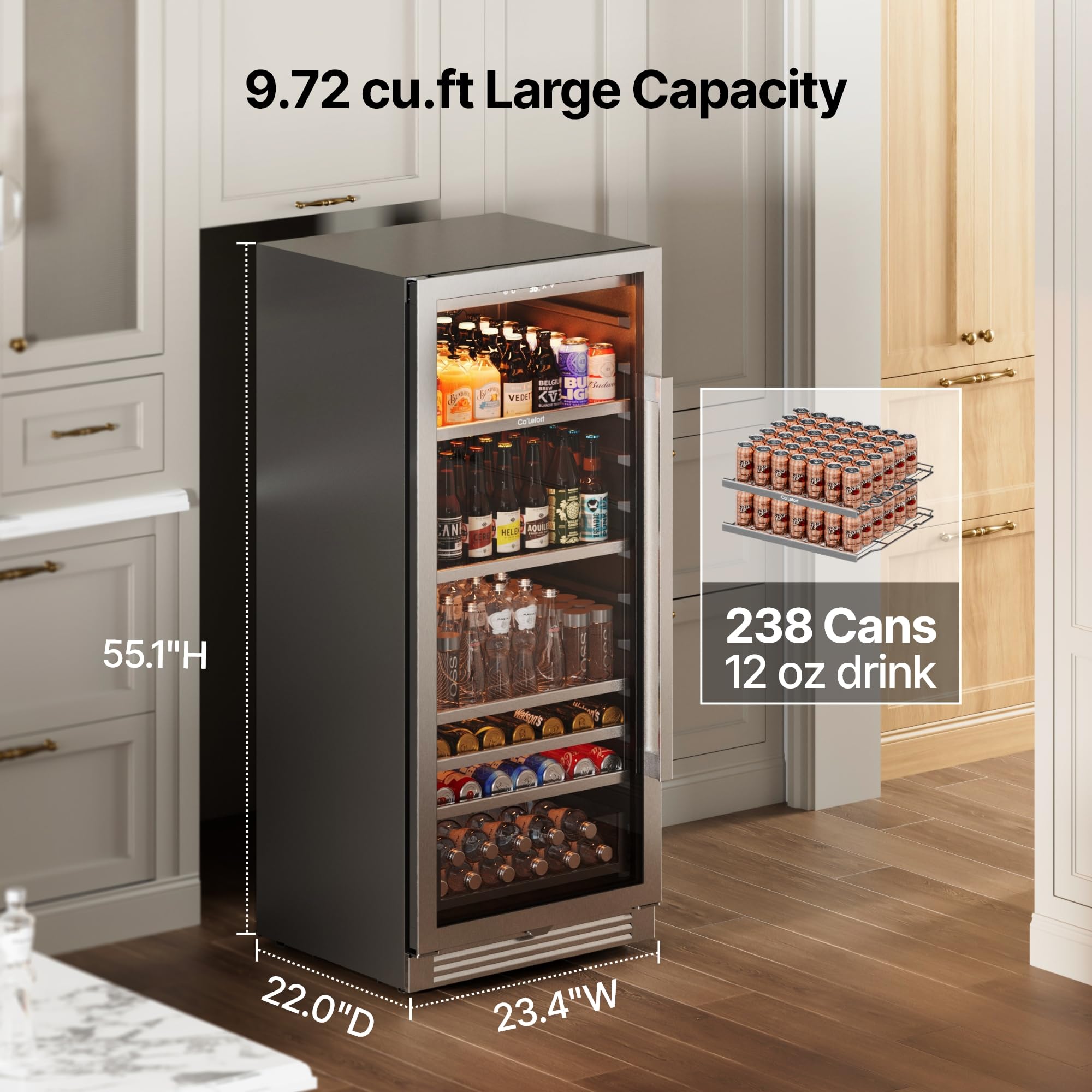 Ca'Lefort Beverage-Refrigerator 24 Inch, Tall Beverage Fridge Cellars Large Bar Drink Cabinet Built-in or Freestanding with Glass Door, Beer Cooler for Bottles and Cans Beer/Soda/Water/Wine on Fridge.com