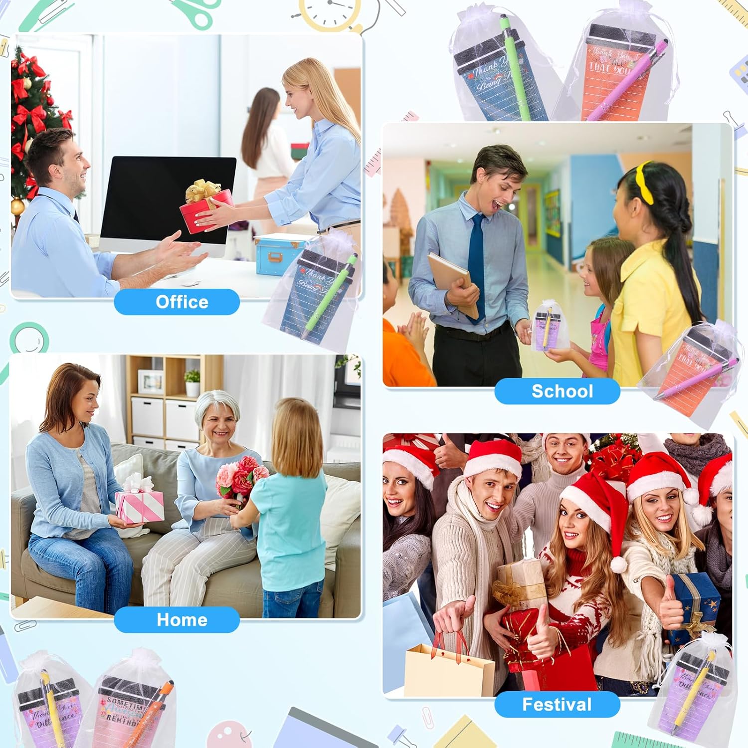 36 Set Employee Appreciation Gifts Bulk Team - 36Pack Coffee Cup Notepad+36 Ballpoint Pens+ 36 Drawstring Gift Bags, Bulk Gifts for Coworkers/Staffs/Teachers/Christmas