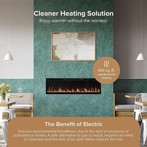 Miniatura 7 de Modern Ember Aerus - Chimenea eléctrica lineal inteligente de 60 pulgadas, empotrada en pared y pared, varios colores de llama, compatible con Alexa