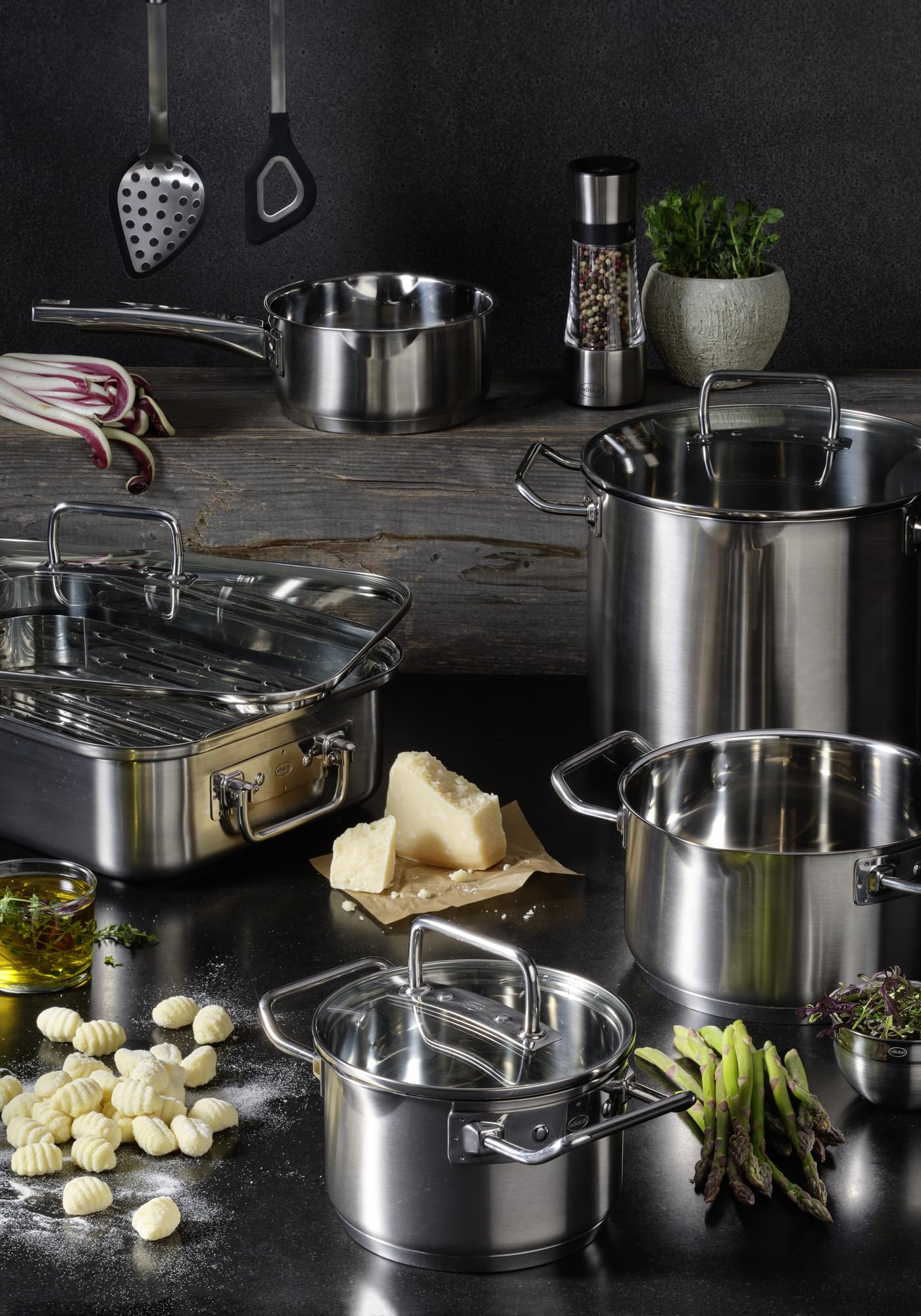 Faitout Inox Rösle Faitout RÖSLE Silence Pro - Inox 18/10 Haut De Gamme - Couvercle Verre - Compatible Induction - 24cm - 8.7L Lagostina Pastaiola