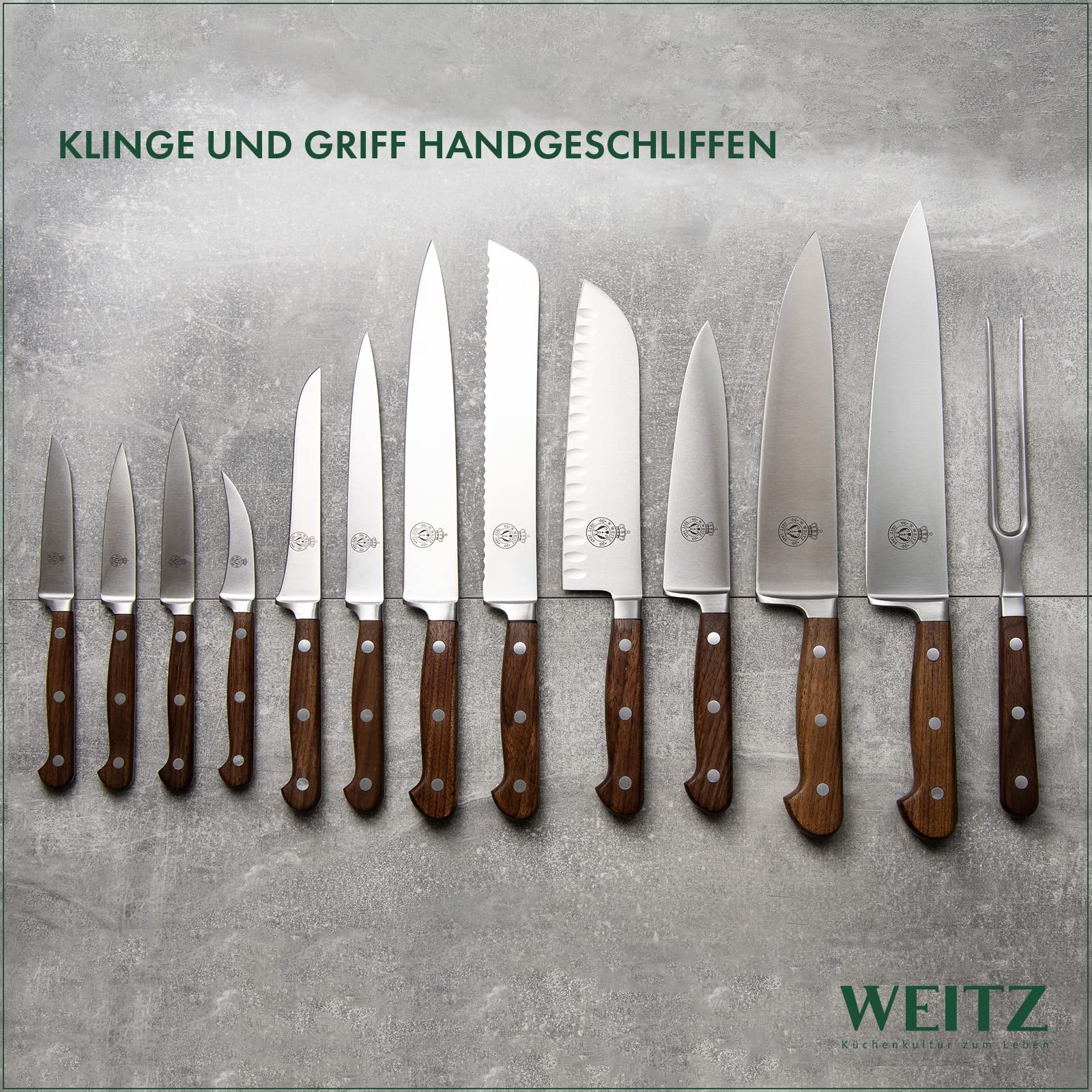 WEITZ Classic Nussbaum Schälmesser 7cm | Gemüsemesser gebogen, rostfreier Edelstahl, Walnuss-Griff, Solingen, Made in Germany