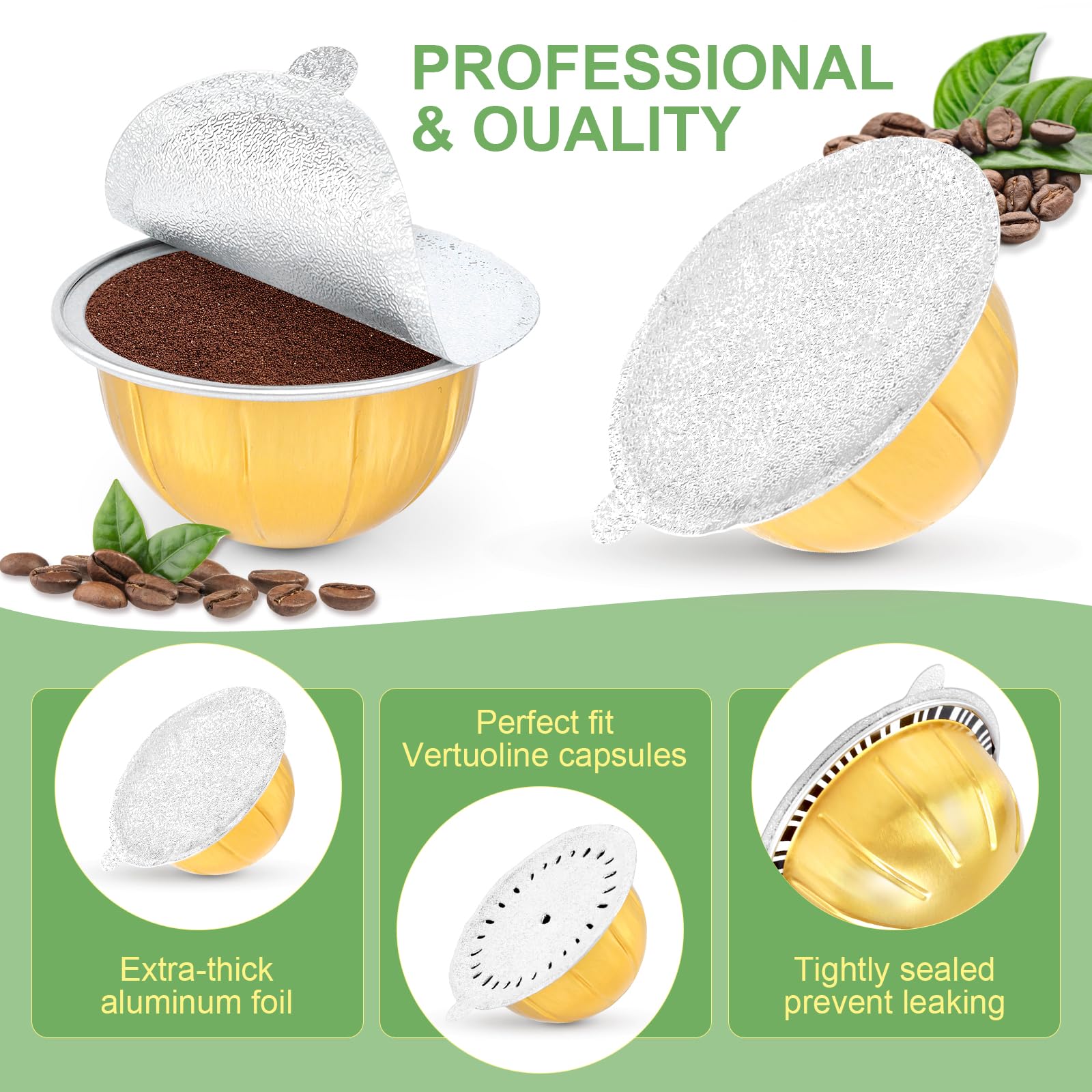 Tapas de sellado de papel de aluminio para cápsulas Nespresso reutilizables, compatibles con máquina Nespresso Vertuoline, sellos de cubierta de cápsulas de café reutilizables de 64 mm, 100 unidades