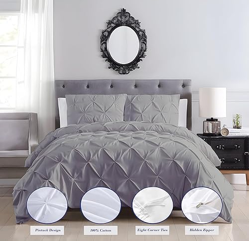 Miniatura 90 de Juego de funda de edredón tamaño King 100% algodón egipcio transpirable Funda de edredón con cierre de cremallera y lazos en las esquinas 600