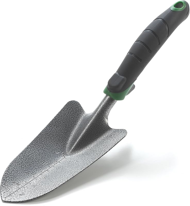 Paleta de jardín Edward Tools - Pala de mano de jardín de acero al carbono resistente con agarre ergonómico - Más fuerte que el acero inoxidable - Medidas de marcador de profundidad para una plantación más consistente