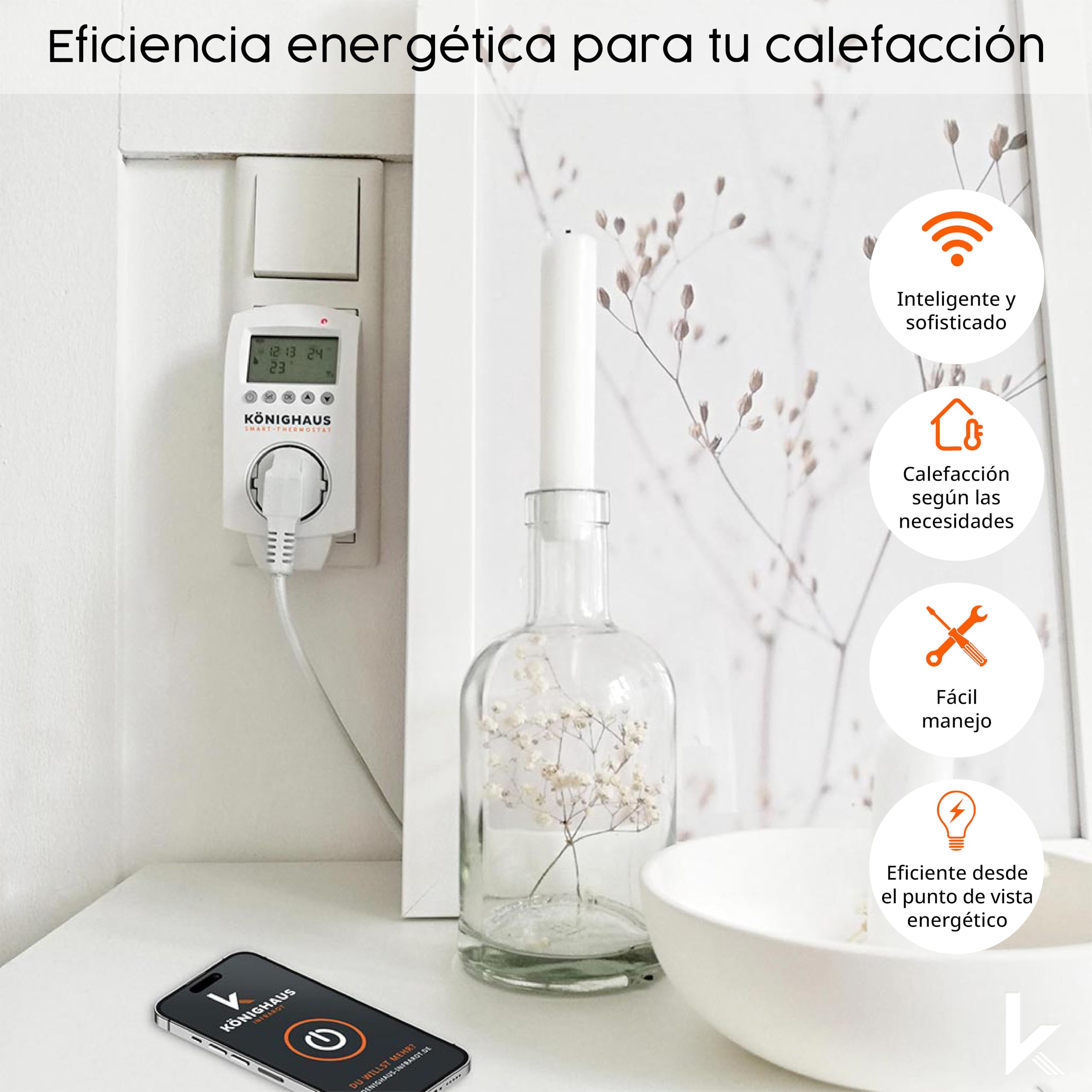Könighaus Calefacción por Infrarrojos - Termostato Inteligente ✓ Control Mediante Aplicación con Programa Semanal