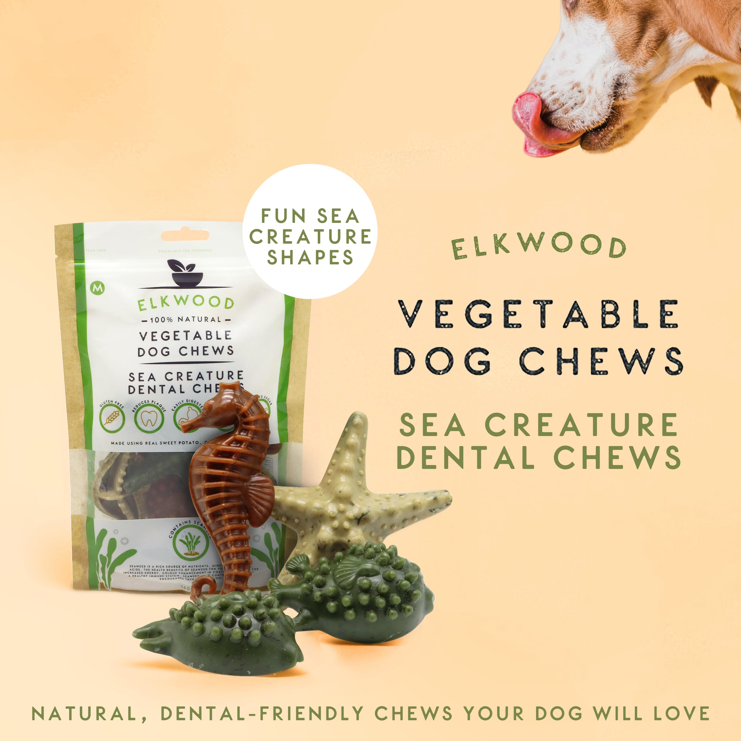 Elkwood 100% Natural Dog Dental Chew Treats (Medium, Sea Creature Shape), Multi, 160 g (Pack of 1) - Image 2