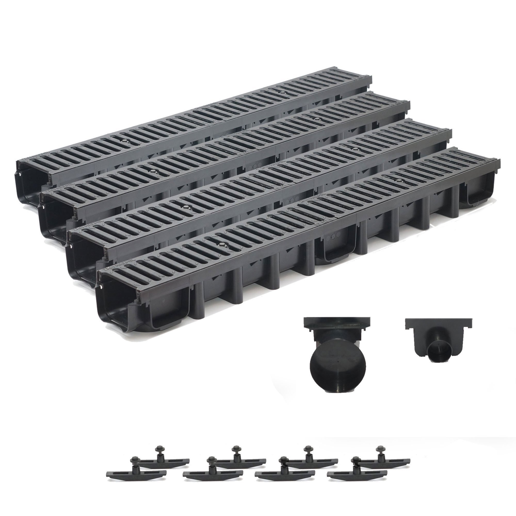4m Entwässerungsrinne Belastungsklasse B125, 98mm Gußrost komplett SET