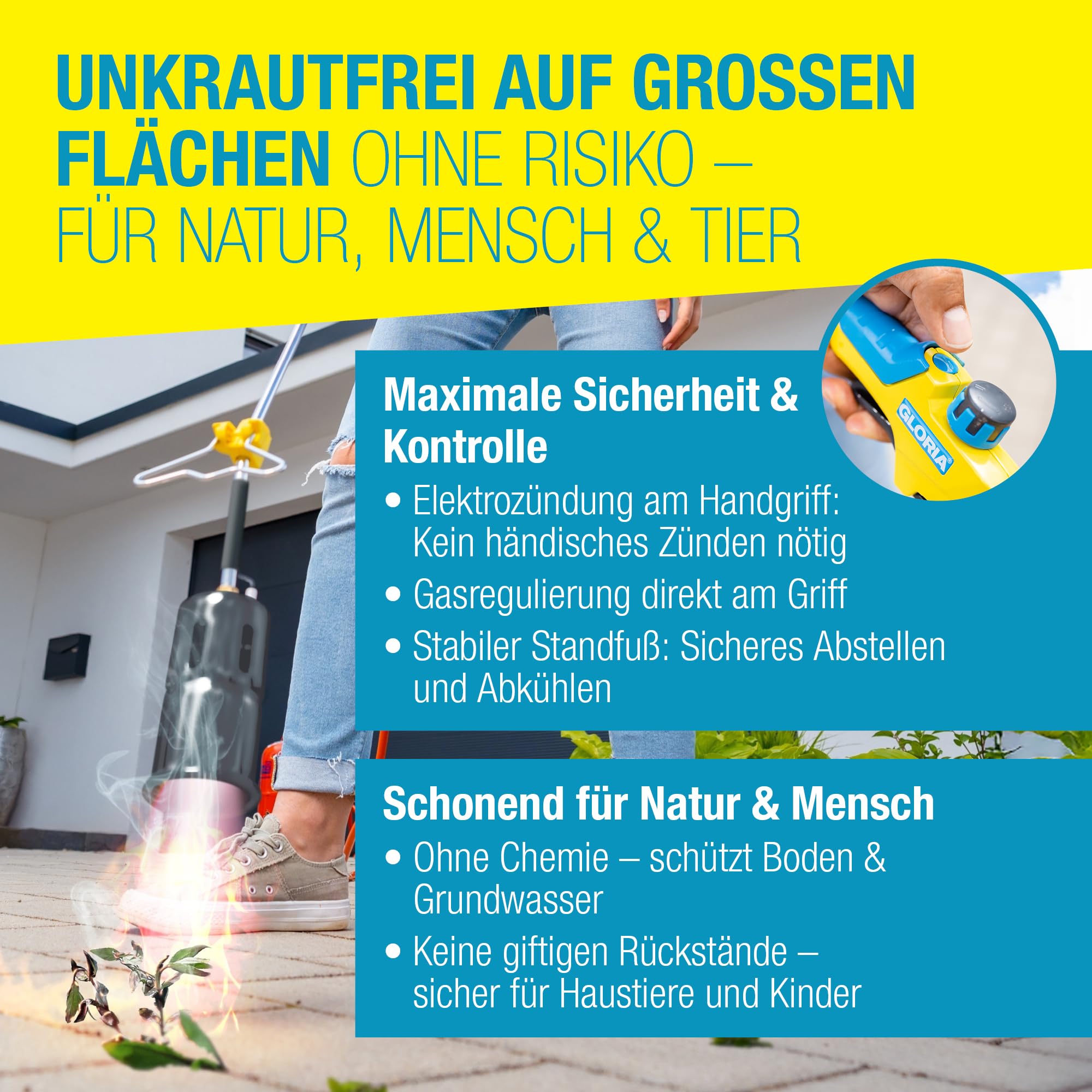 Gloria Flameador de gas Thermoflamm Bio Professional E+ Turbo Set – Potente para grandes superficies | Conexión de botella de gas comprimido | Quemador de malas hierbas/herbicidas | Incluye reductor