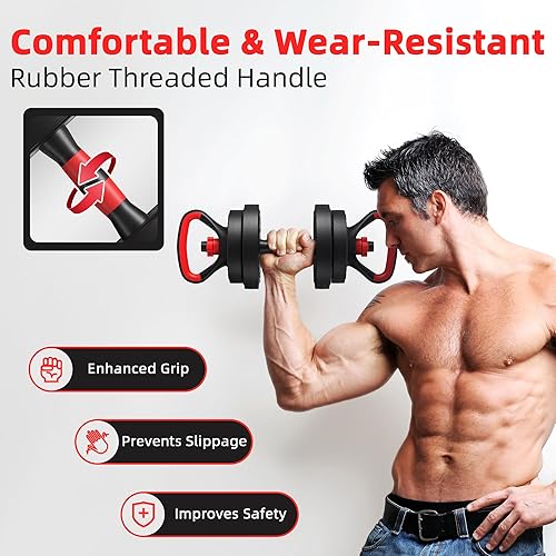 Miniatura 6 de Fitvids Juego de mancuernas y pesas rusas intercambiables portátiles multifuncionales con pesas ajustables, juegos de 40 libras o 60 libras, 2 en 1