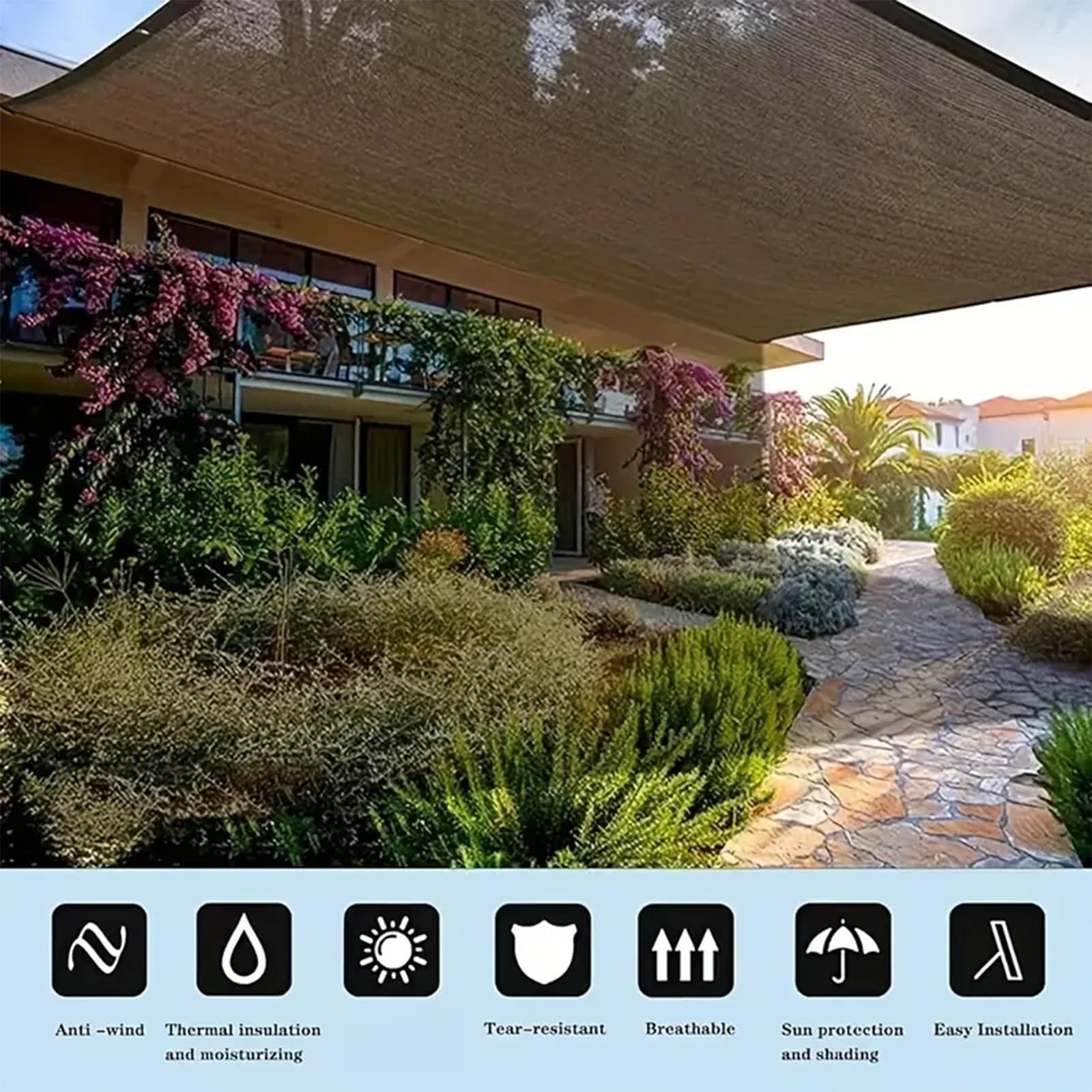 90% resistente ai raggi UV per esterni, patio, giardino, cortile, posto auto coperto e cucce per cani. Soluzione ombreggiante Wate (dimensioni: 6 m x 8 m)