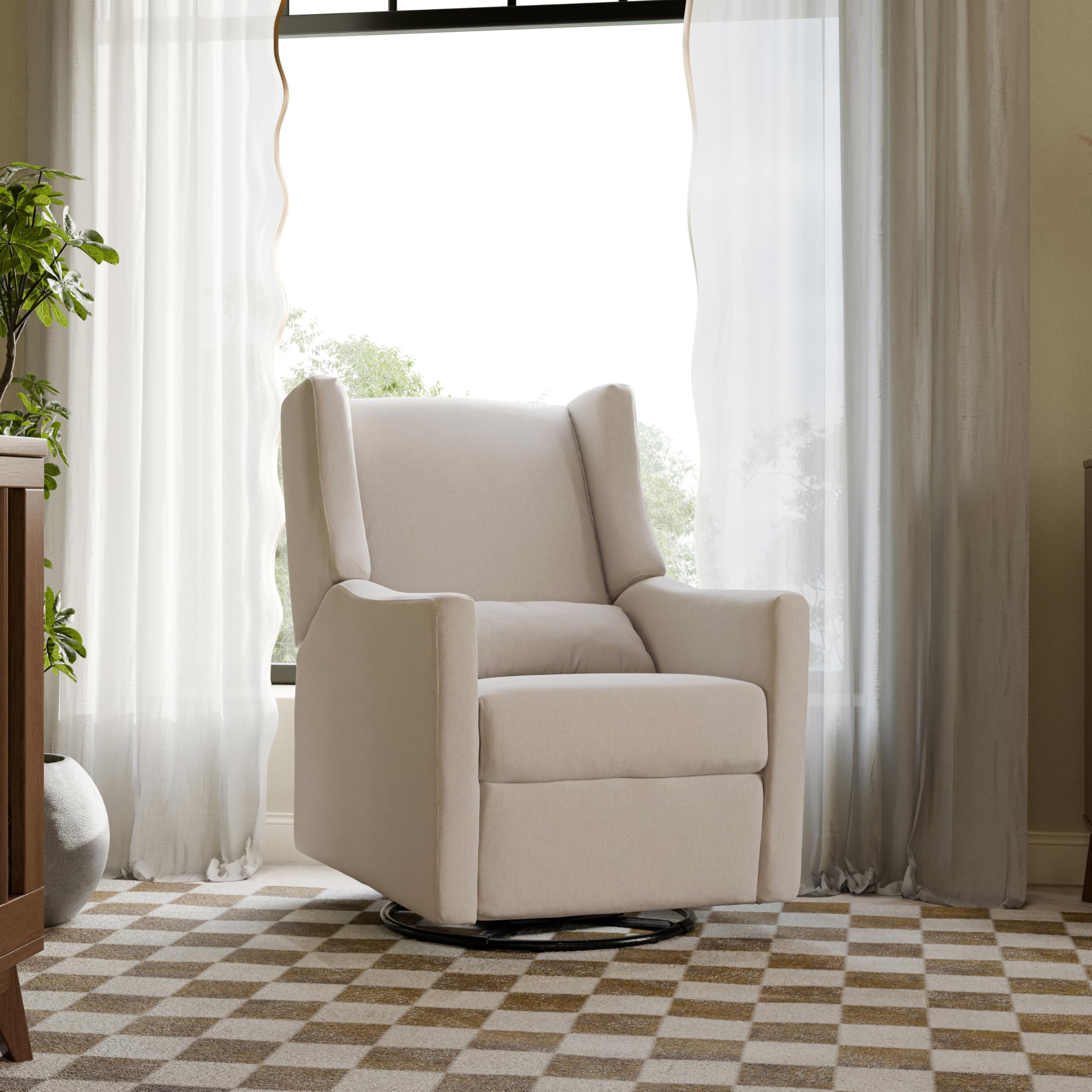 Babyletto Kiwi Recliner and Swivel Glider in Performance Beach Eco-Weave, GREENGUARD Gold Certified, Manual Recline, Water Repellant + Stain Resistant