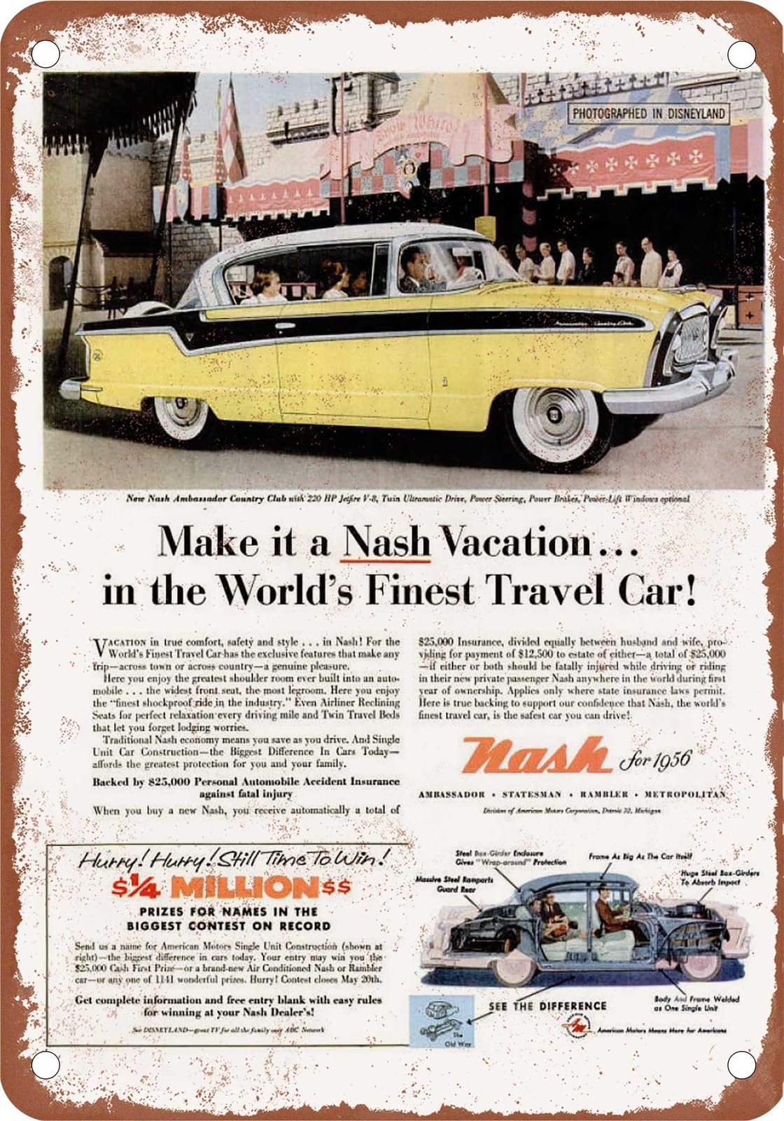 Miaomansenstore Metal Sign - 1956 Amc Nash Vintage Ad 03 - Old Retro Rusty Look Home Decor