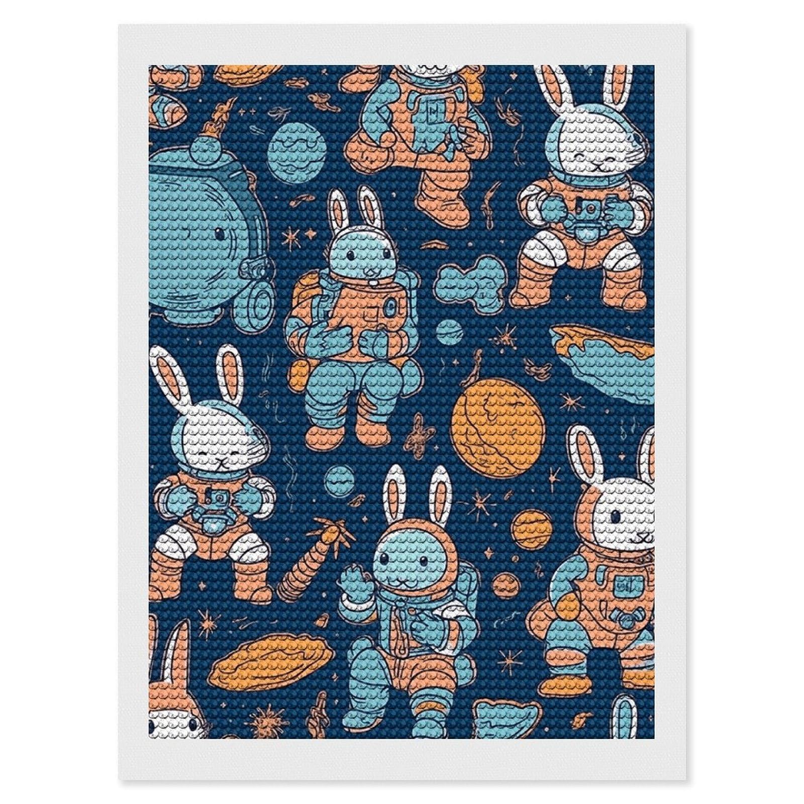 Bunny and Spaceship Diamond Painting Kits for Adults, DIY 5D Diamond Painting Kits for Beginners, Round Full Drill Diamond Dots Paintings, Diamonds Pictures Gem Art for Crafts Home Decor 12"x16"
