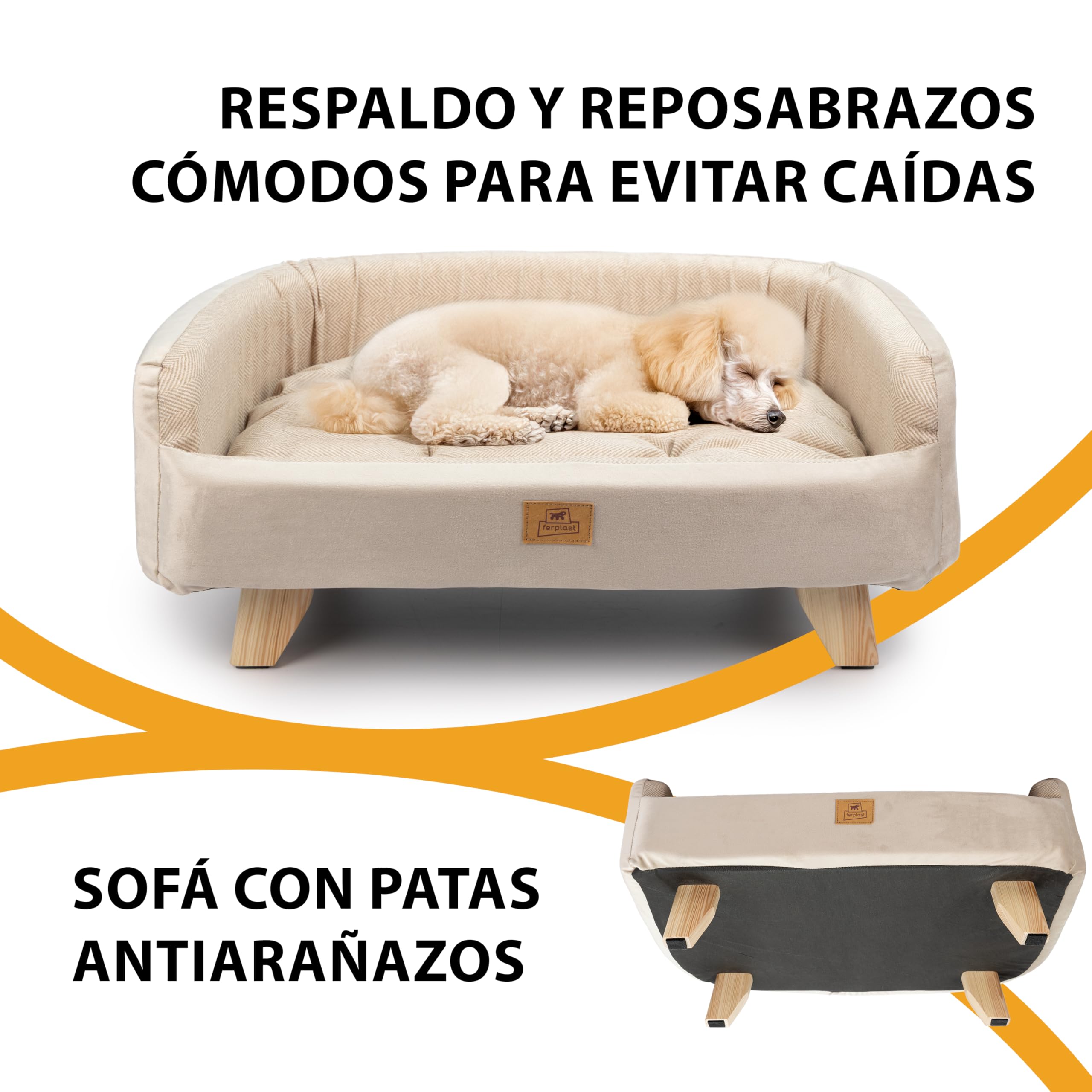 Ferplast Cama para Perros y Gatos de Madera certificada FSC® con cojín Suave, Estilo, Comodidad y Durabilidad, 62 x 45 x h 26 cm.