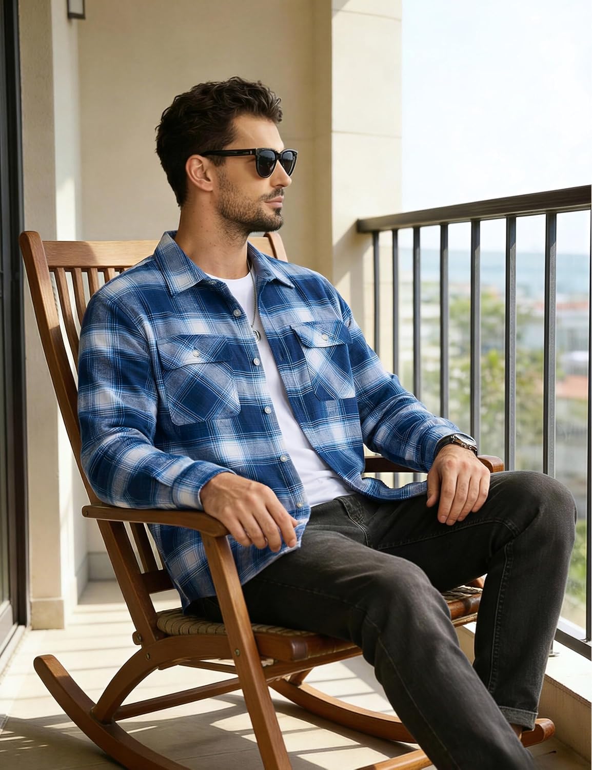 MAGNIVIT Flannel Shirt for Men Cotton Long Sleeve Plaid Shirt Lightweight Button Up Checkered Shirt Jacket with 2 Pockets - Image 3