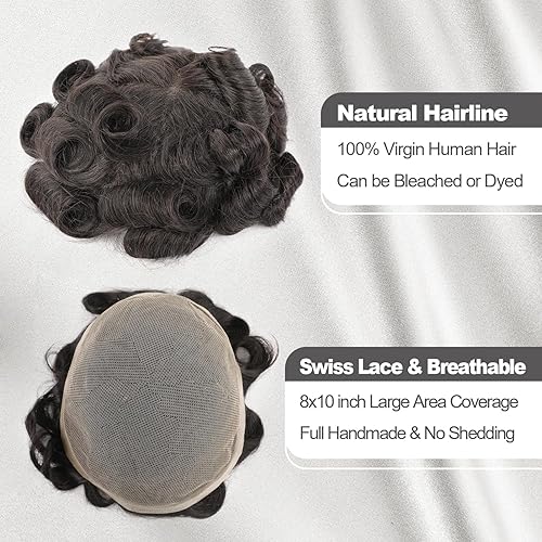 Miniatura 4 de Originea Beauty DAIXI - Tupé de encaje de 8 x 10 pulgadas para hombre, transpirable, encaje con gancho y nudo, 100 % cabello humano europeo, línea