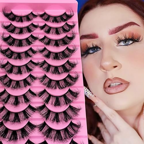 10 pares de pestañas postizas esponjosas de visón sintético, pestañas postizas de ojo de gato, pestañas dramáticas de 0.78 pulgadas de largo,