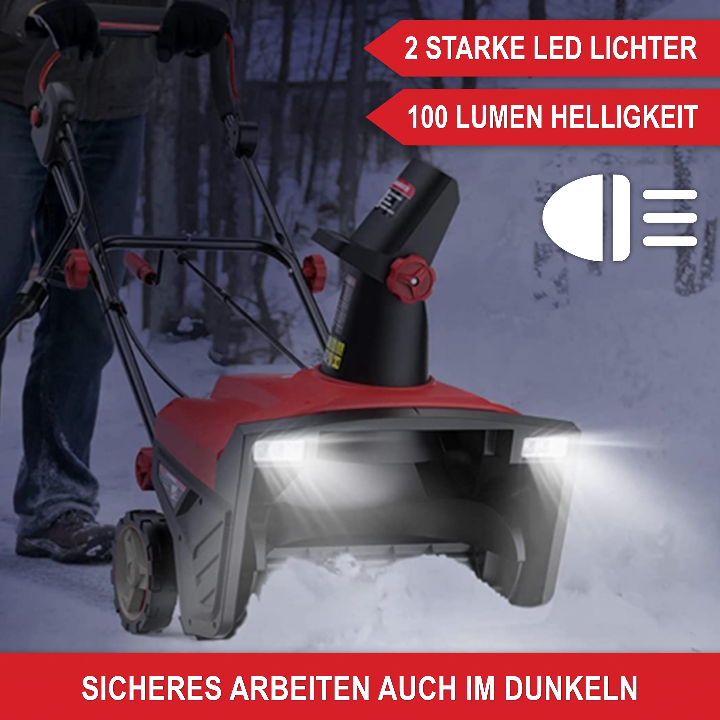 ONBEST Elektro Schneefräse – leistungsstarker 2300 Watt Elektro Motor – 50 cm Arbeitsbreite – LED-Scheinwerfer – 25 cm Arbeitshöhe – 9 m Auswurfweite – Kabelzugentlastung – Electric Snow Blower