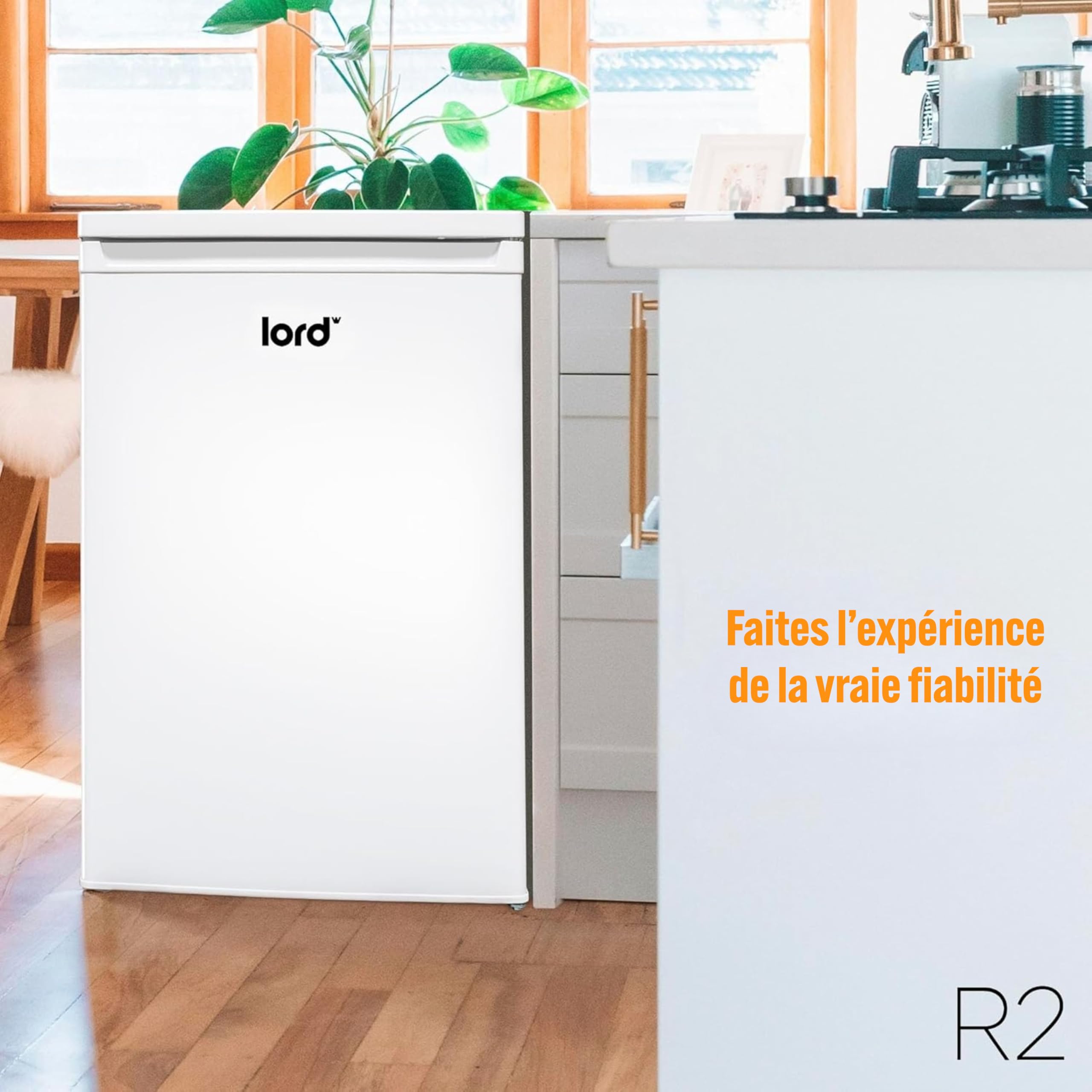 Lord R2 Réfrigérateur 1 Porte – Petit frigo, 85 cm, 127 L, pose libre, sans compartiment de congélation, silencieux 39 dB, classe énergétique E, Blanc