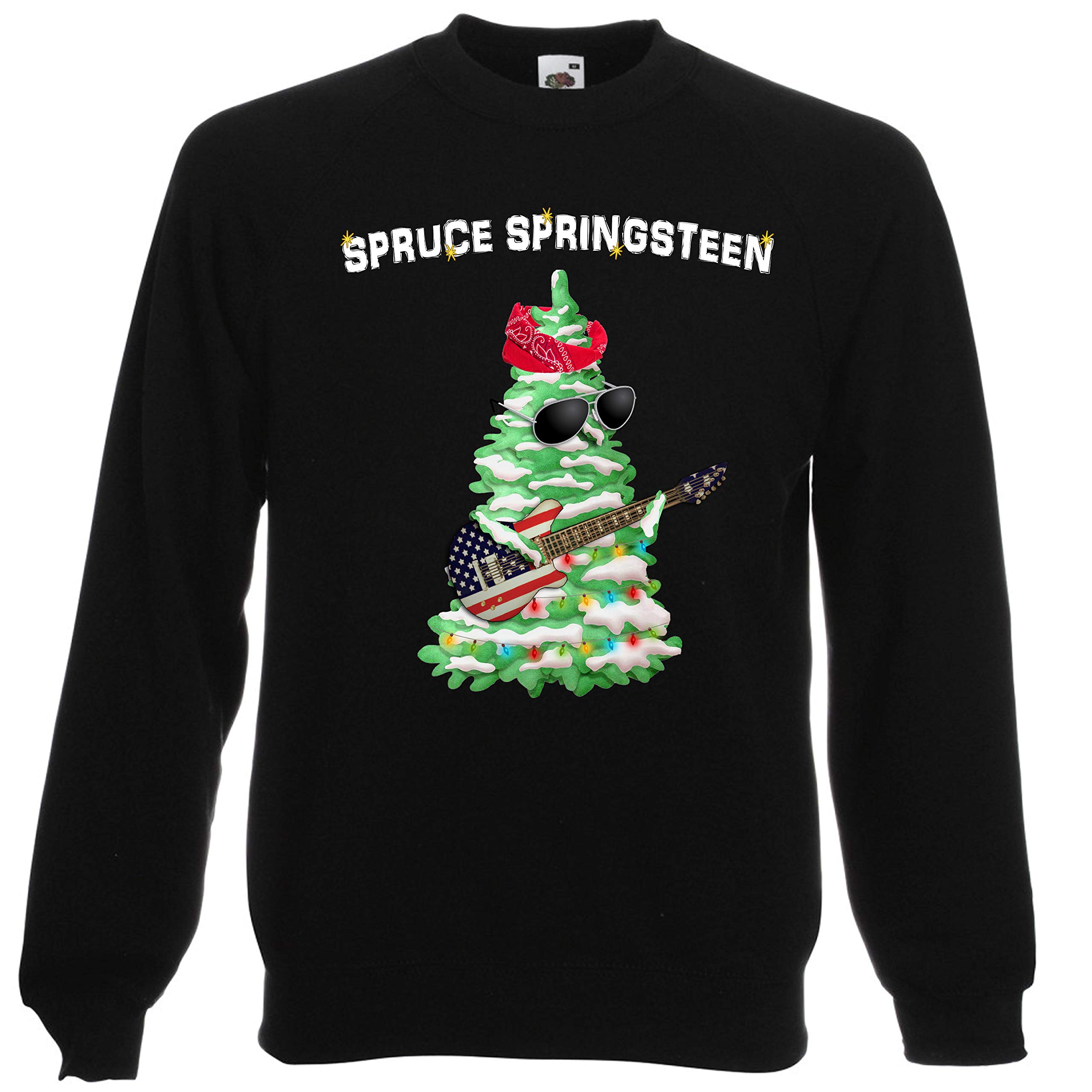 Viper By Gld Products Schwarz Viper Spruce Springsteen Funny Christmas Tree With Guitar Sweatshirt (Black, Xxl)