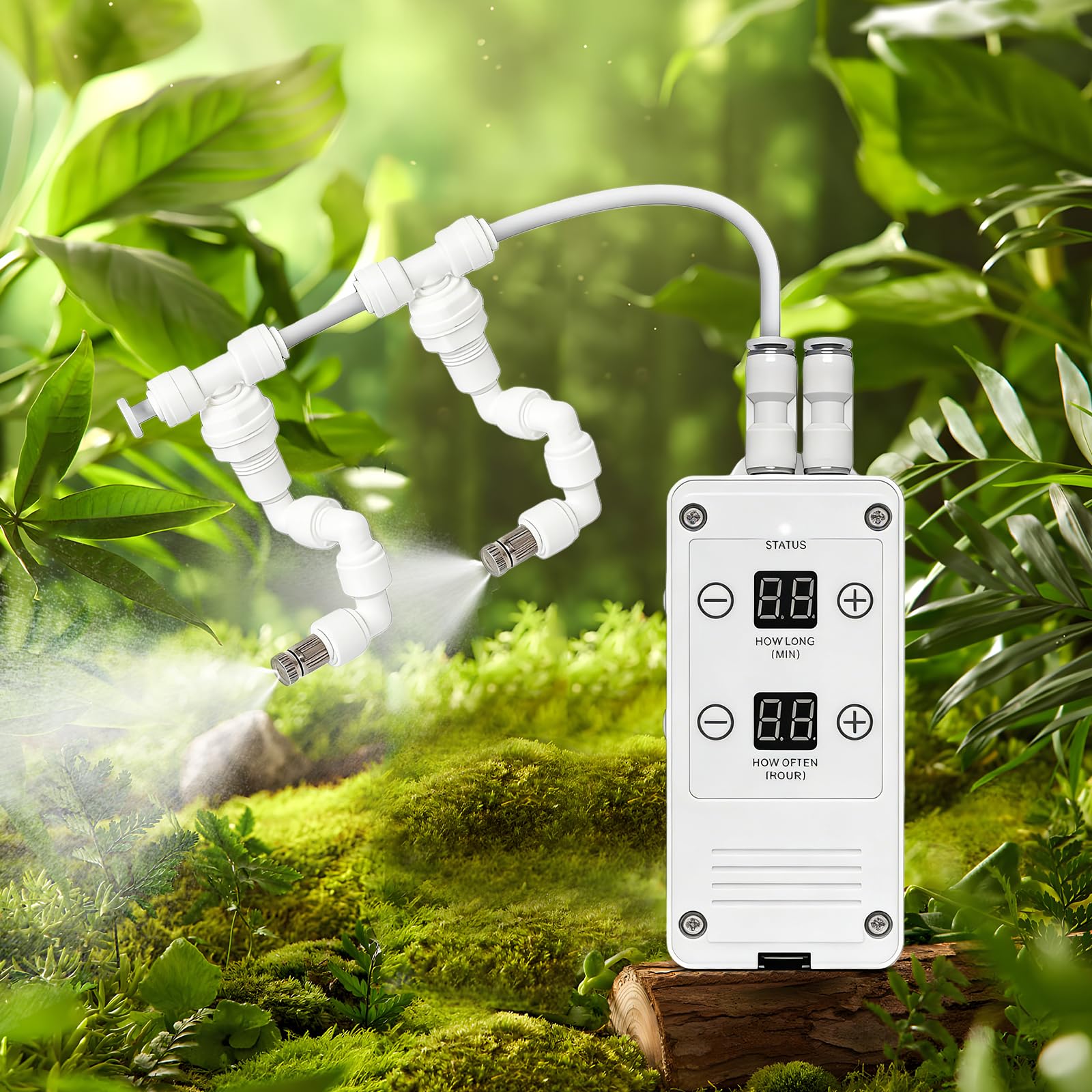 Système d'arrosage intelligent pour terrarium - Système intelligent de brume pour reptiles - Avec buses de pulvérisation à 360 ° - Minuterie - Humidificateur pour reptiles - Vaporisateur automatique