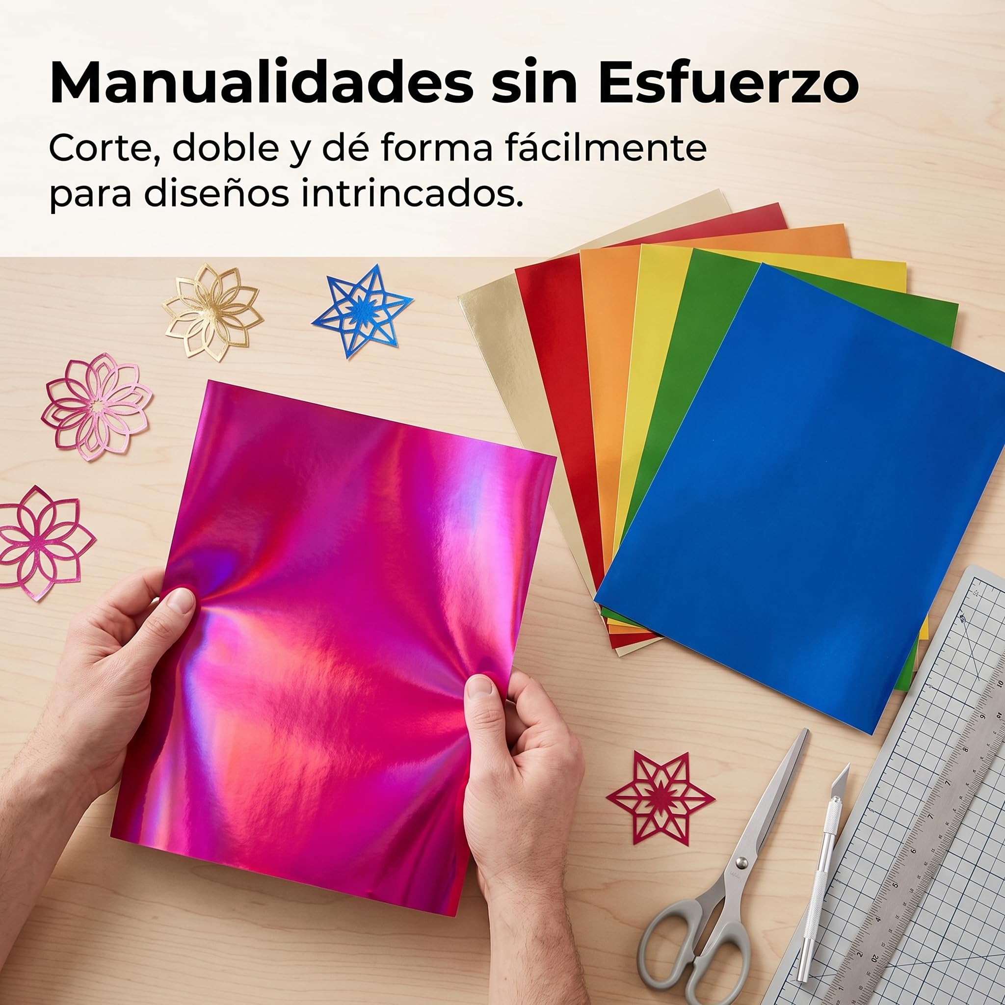 MagiDeal Papel de Envoltorio Metálico Papel Holográfico Cartón Espejo Láser Aluminio Cara Brillante y Respaldo Rígido y Adecuado para Empaques Artesanías, Forma personalizada