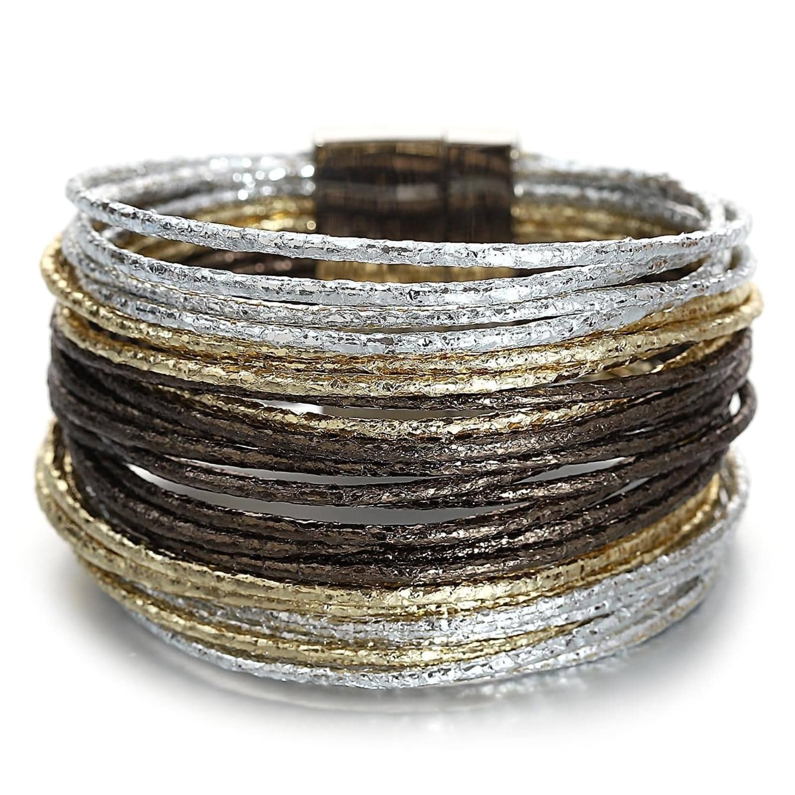Fesciory Leather Wrap Bracelet for Women, Boho Western Layered Cuff Jewelry | Stackable Bracelets, Easy-On Clasp, Daily Wear, Pairs with Boho Western Outfits, Gift for Women