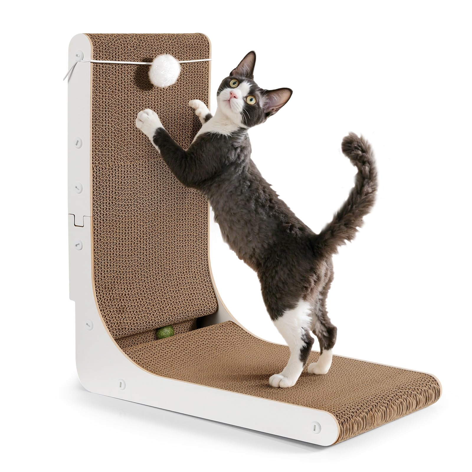 Gimars Thickened L Shape 47cm Cardboard Cat Scratcher with Mint Ball, Large Cat Scratching Board Wall Mounted, Cat Scratch Pad Toys for Protecting Furniture