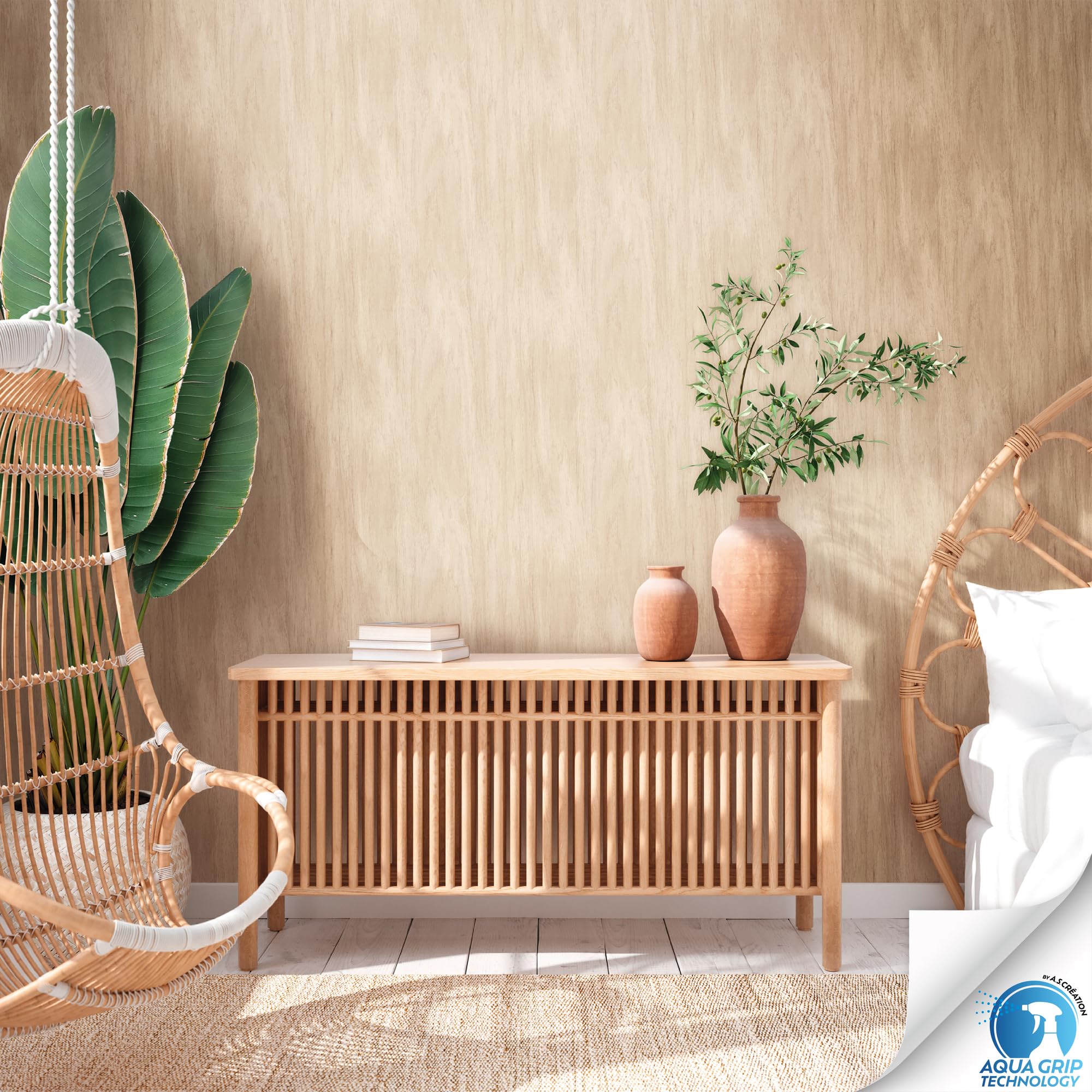 Livingwalls Wallpaper DESIGNDROP, pre-Laminated Non-Woven Wallpaper Wood Look in Brown, Beige, 10,05m x 0,53m - Image 4