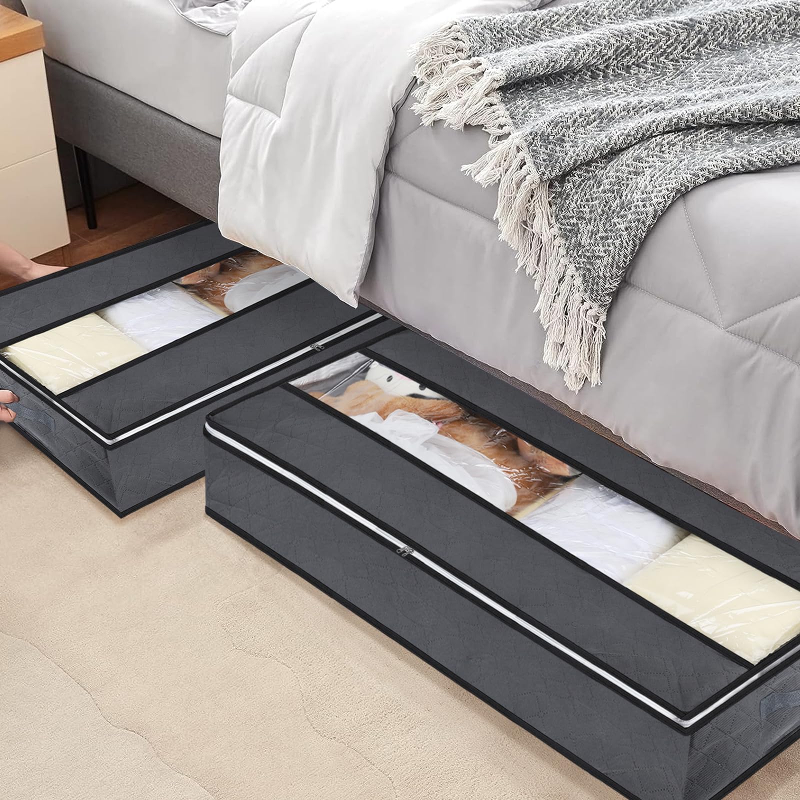 Punemi Contenitori Sotto Il Letto: Confezione Da 2, Alti 11,4 Cm. Solidi, Con Coperchio Trasparente. Addio Disordine! - 4