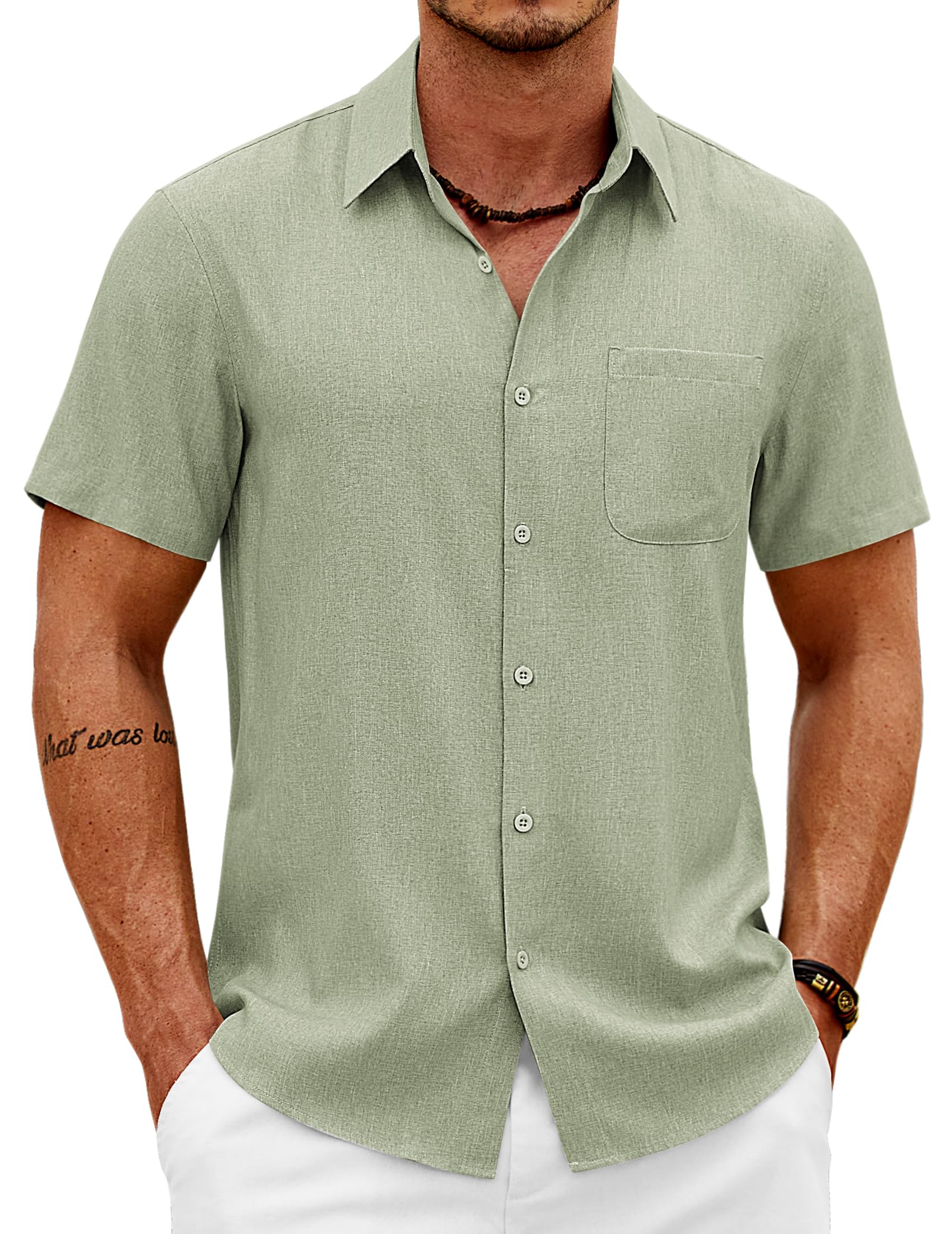COOFANDY Herren Hemd Kurzarm Sommer Leicht Freizeithemd Regular Fit Casual Strand Hemd mit Brusttasche