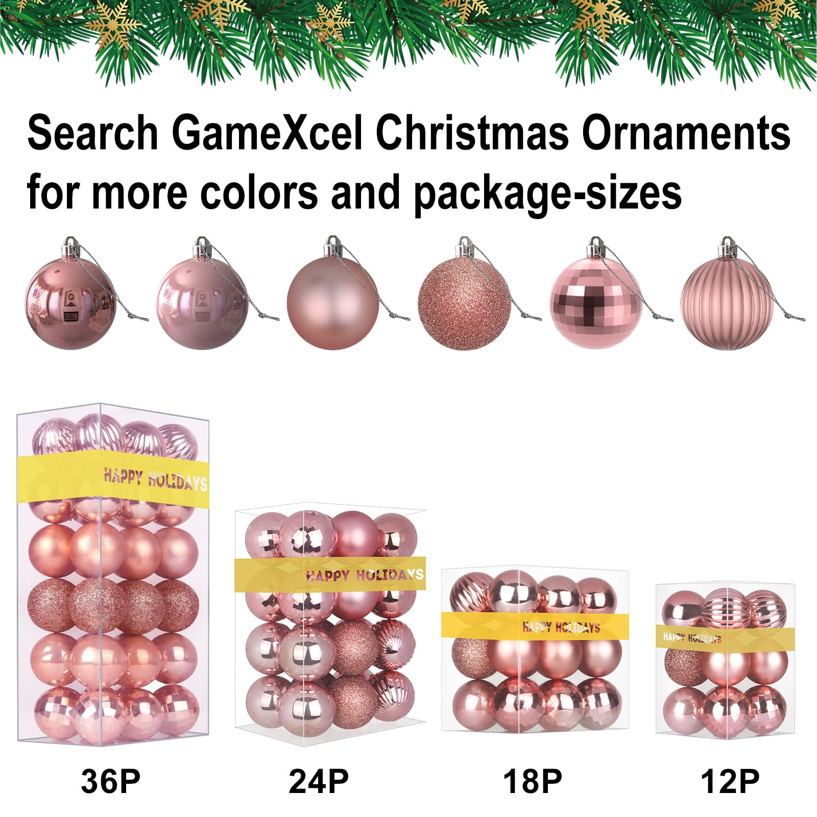GameXcel Lot de 24 boules de Noël incassables pour sapin de Noël - 8,1 cm