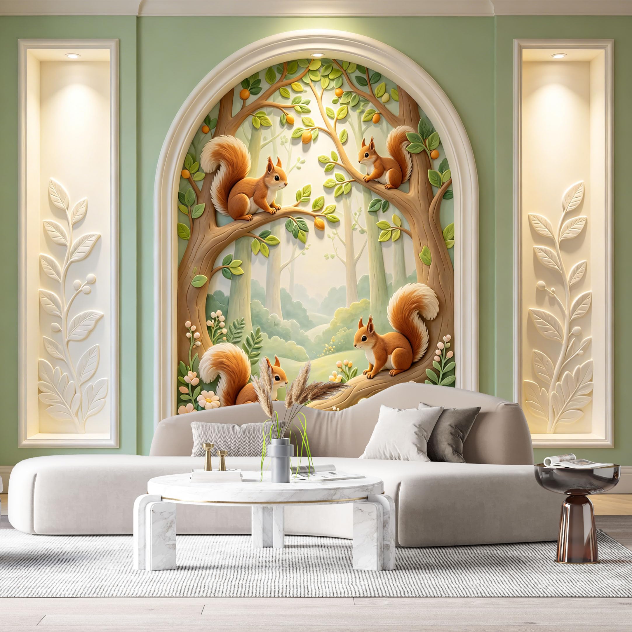 Custom Size Wall Murals Squirrel Tree Animal Forest Nature 3D Trompe L'Oeil SelfAdhesiveWall Fabric Removable Wallpaper Wall Decor for Living Room Bedroom Bathroom