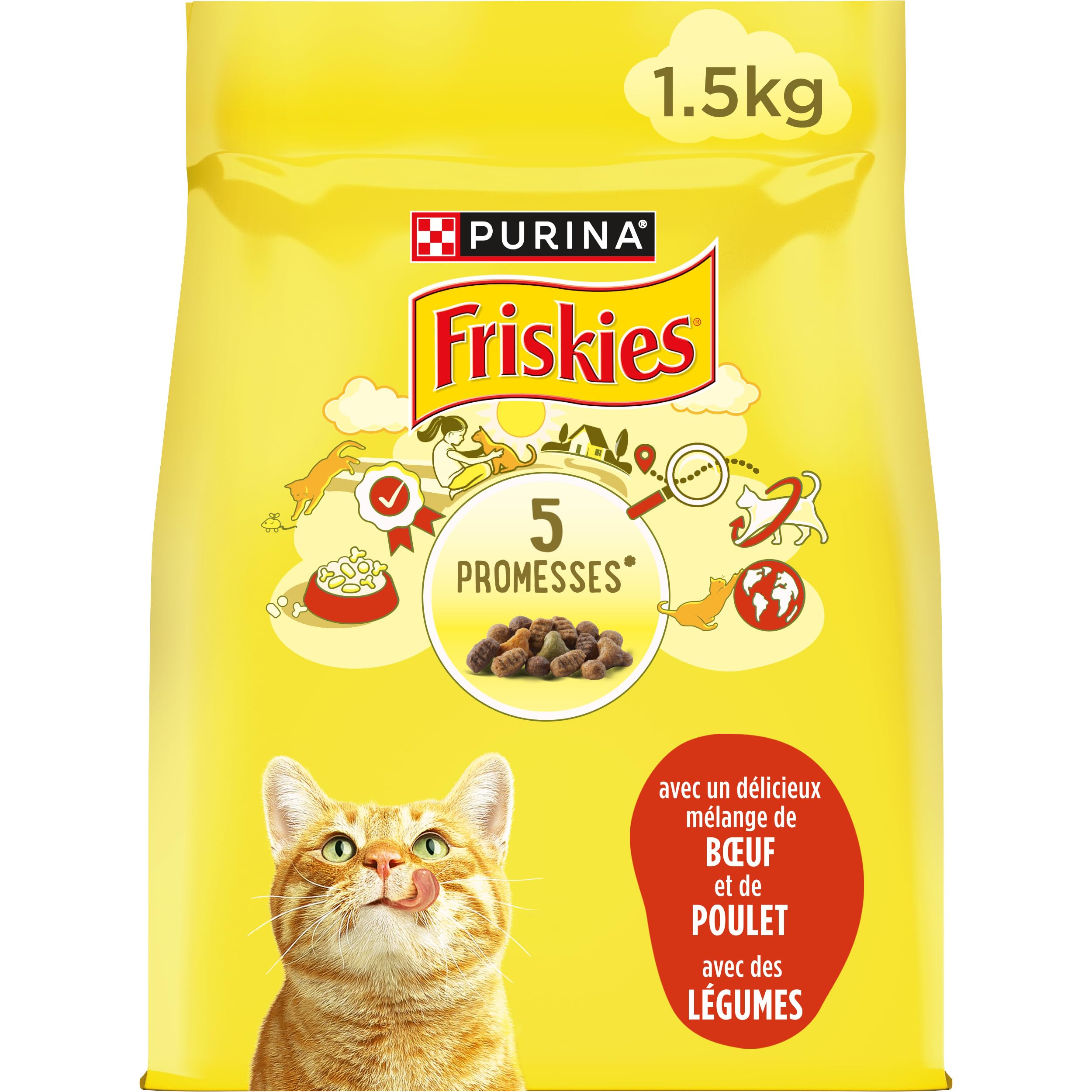 FRISKIES | Cat | Complete Dry Food for Adult Cats | Beef, Chicken and Vegetables | Complete Food Rich in Vitamins and Minerals | Bag | 1.5 kg