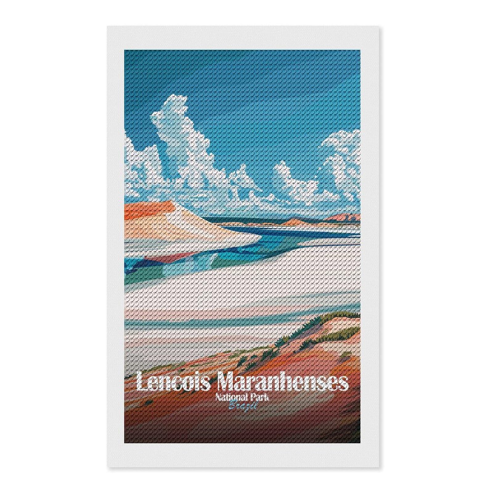 Junmoney Lencois Maranhenses National Park Brazil Diamond Painting Set 12"x20", Neat Printed Canvas, with Tool Kit, Bedroom Decor, Gift Idea, Complete Accessories