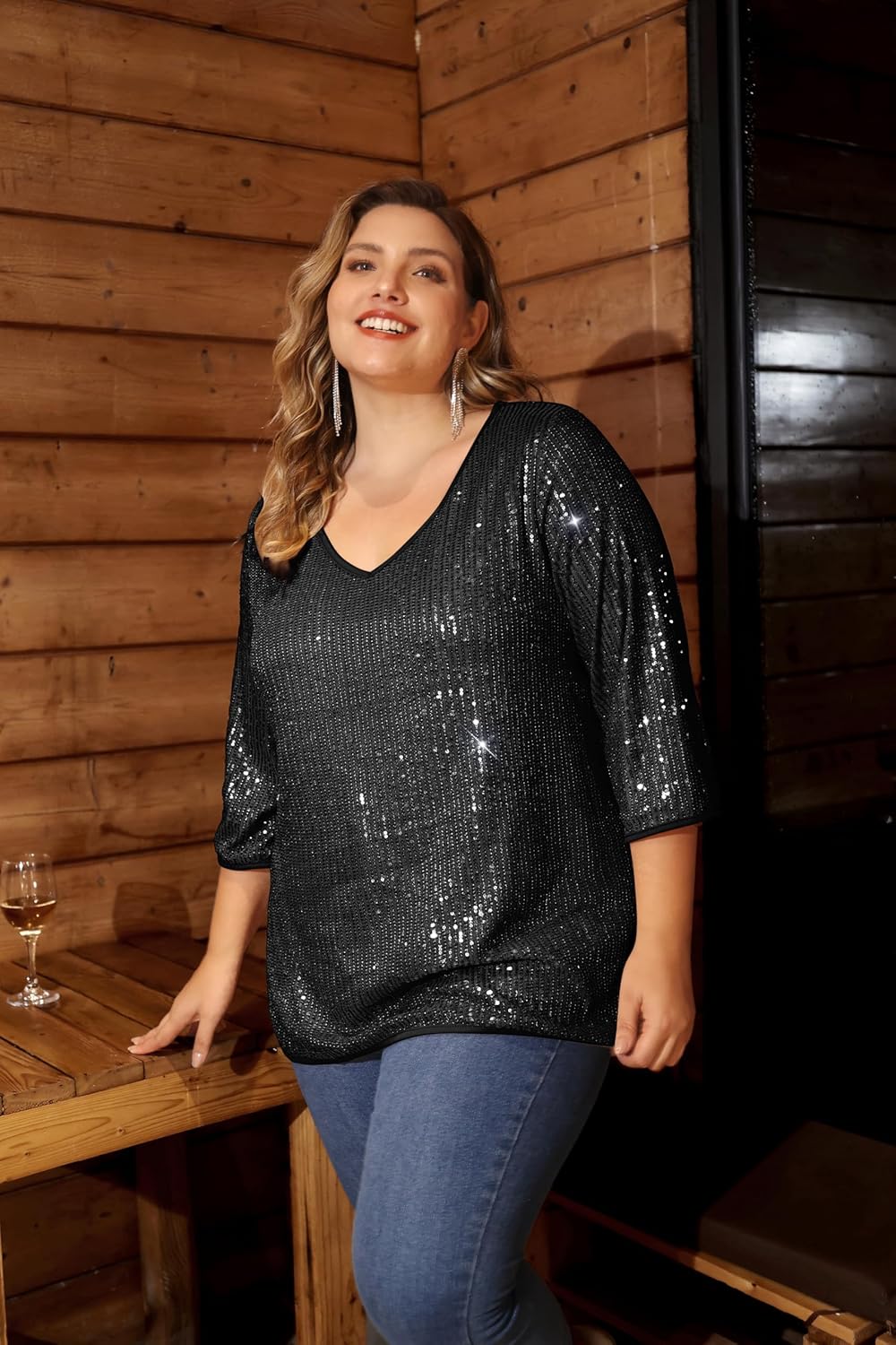 TIYOMI Plus Size Sequin Tops for Women 3/4 Sleeve Party Tunics XL-5XL - Image 5
