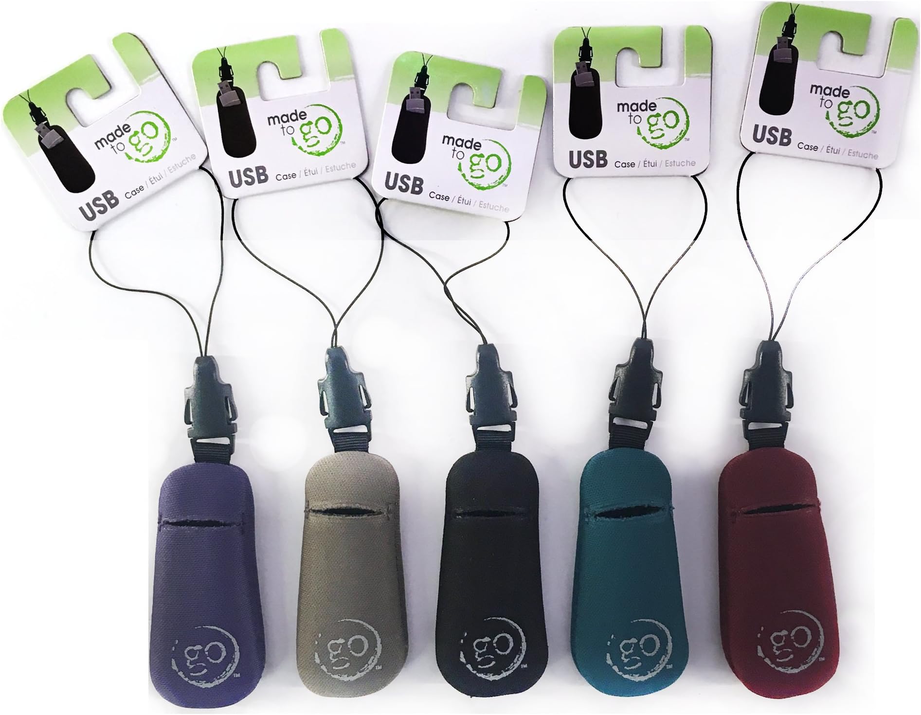 Made to Go USB Flash Drive Case Holder with Strap and Clip Colorful Assortment (5 Pack)
