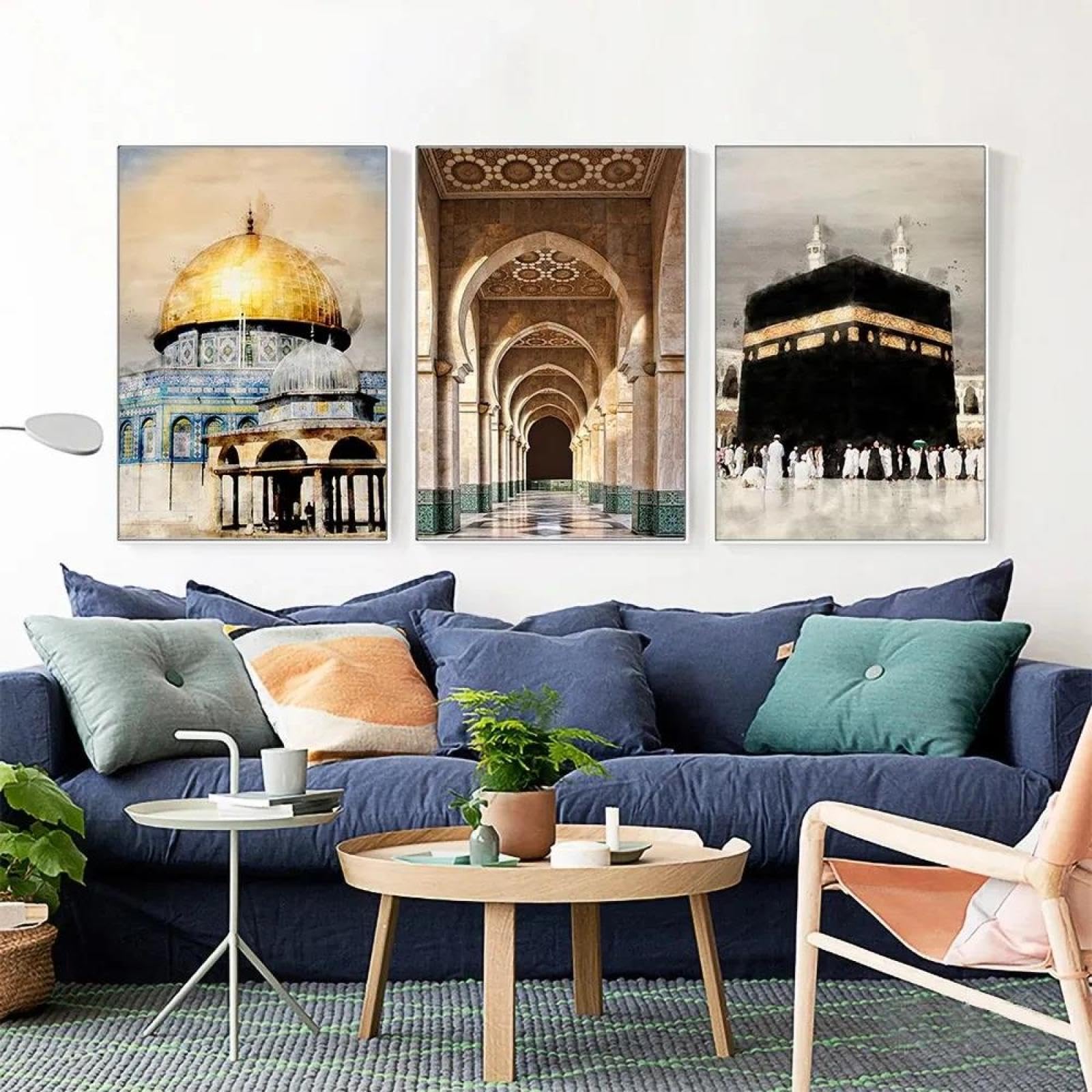 Baibexing Islamic Calligraphy Allahu Akbar Kaaba Sacred Place The Mosque Posters Canvas Painting Wall Art Pictures Living Room Decor 21X30Cmx3Pcs Unframed