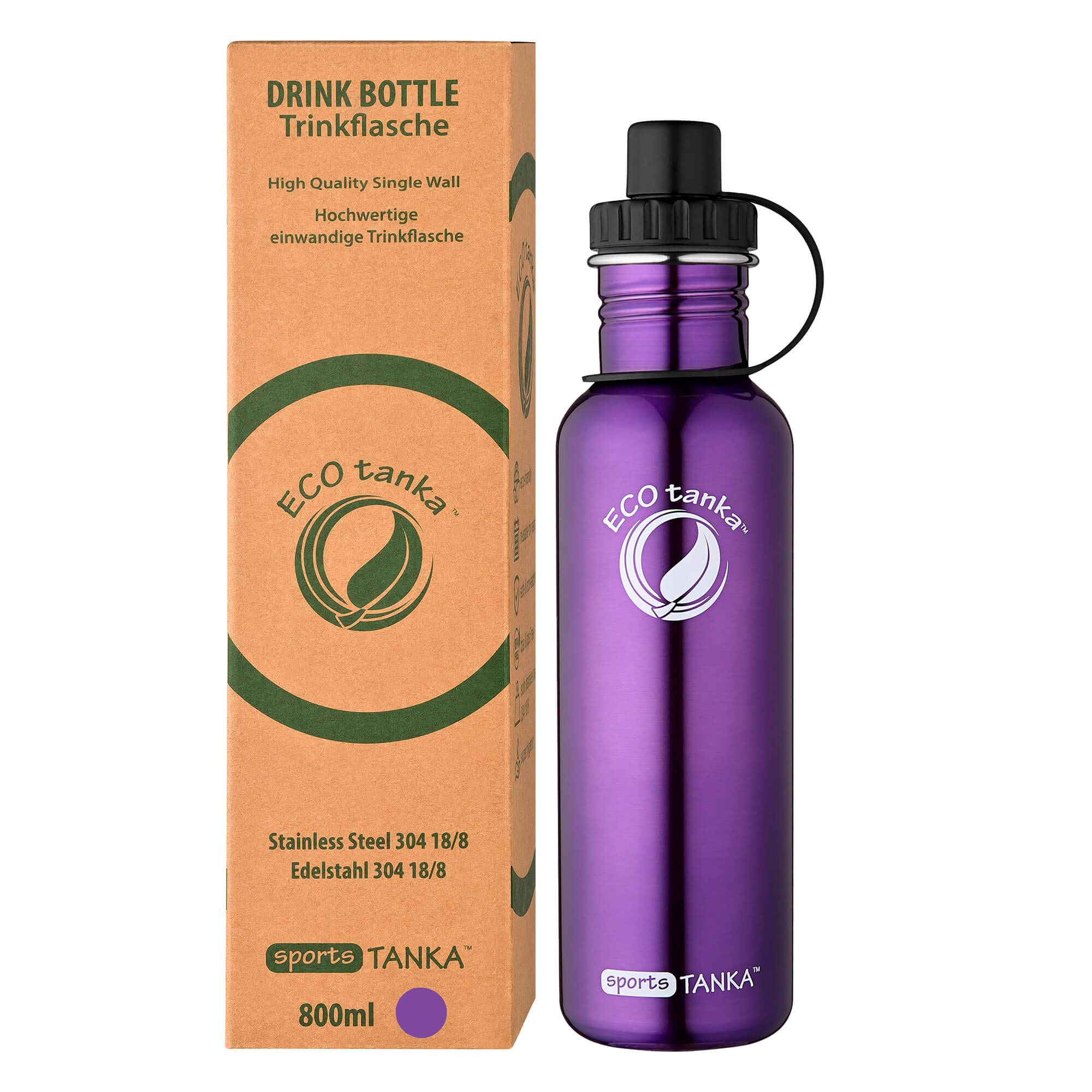 ECOtankasportsTANKA VIO, 800ml, 27oz, stainless steel drinking bottle, BPA-free, ecological, sustainable, robust, very lightweight