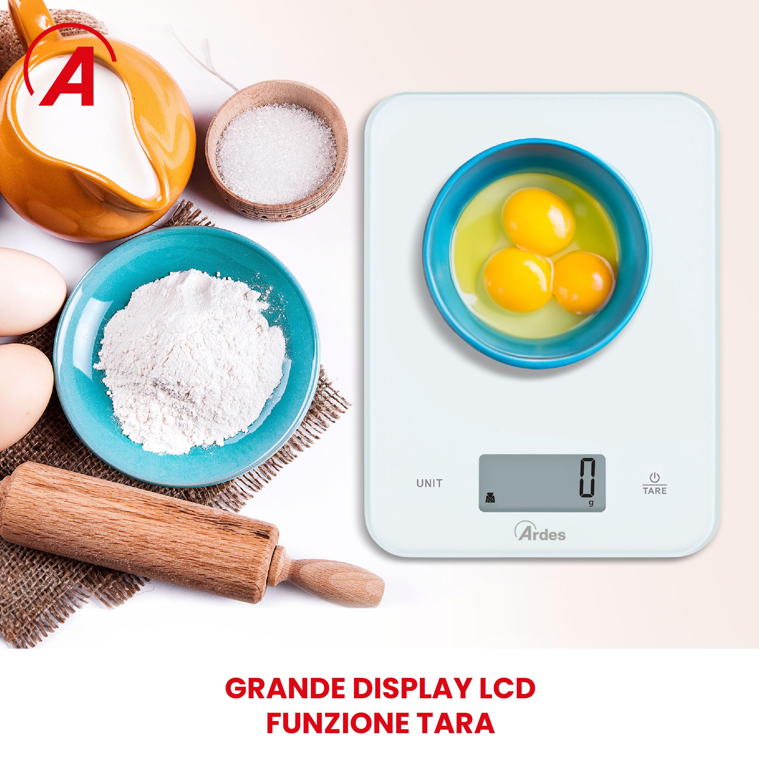 ARDES - AR1PA2V H2O Balance de Cuisine Numérique en Verre - IP65 Balance de Cuisine Électronique pour Aliments - Grammes et Onces - Balance de Cuisine Numérique avec Fonction Tare