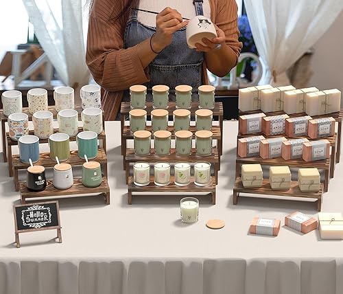 Miniatura 5 de Juego de 2 soportes de exhibición de madera escalonados para eventos de proveedores, soporte de exhibición apilable de madera para cupcakes,