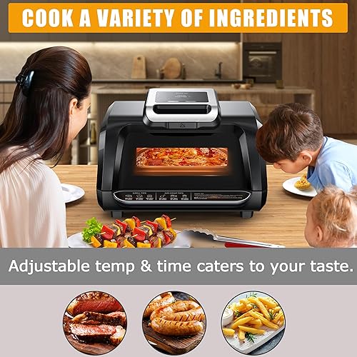 Miniatura 5 de Combo de parrilla de aire eléctrica de 1750 W con ventana transparente, parrilla interior 7 en 1 sin humo y freidora de aire, para hornear, asar,