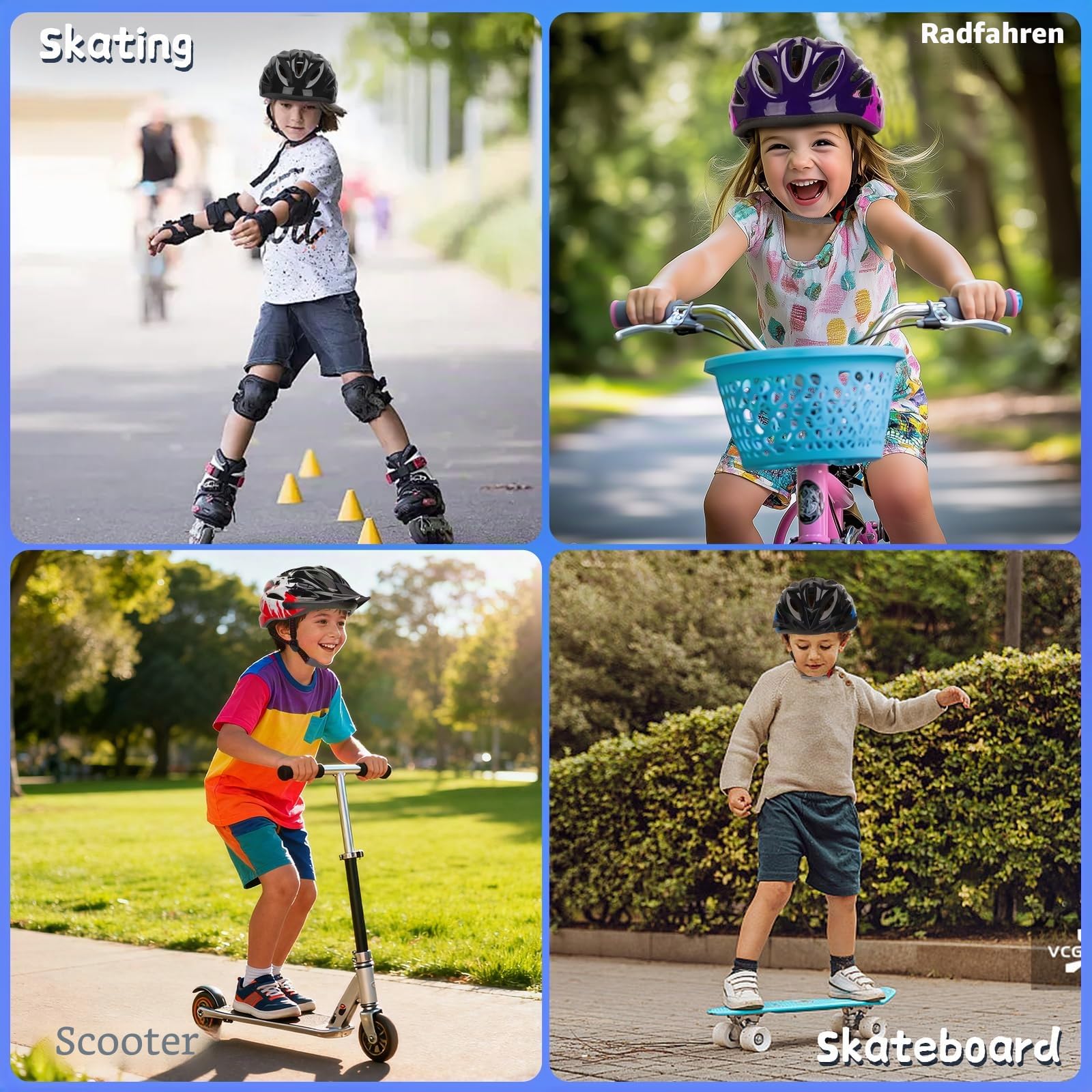 Fahrradhelm Kinder, Verstellbarer Fahrradhelm für Jungen und Mädchen im Alter von 3-14 Jahren, Multisport-Kinderhelm für Fahrrad,Skaten,Radfahren, Kinder Fahrradhelm 50–58 cm