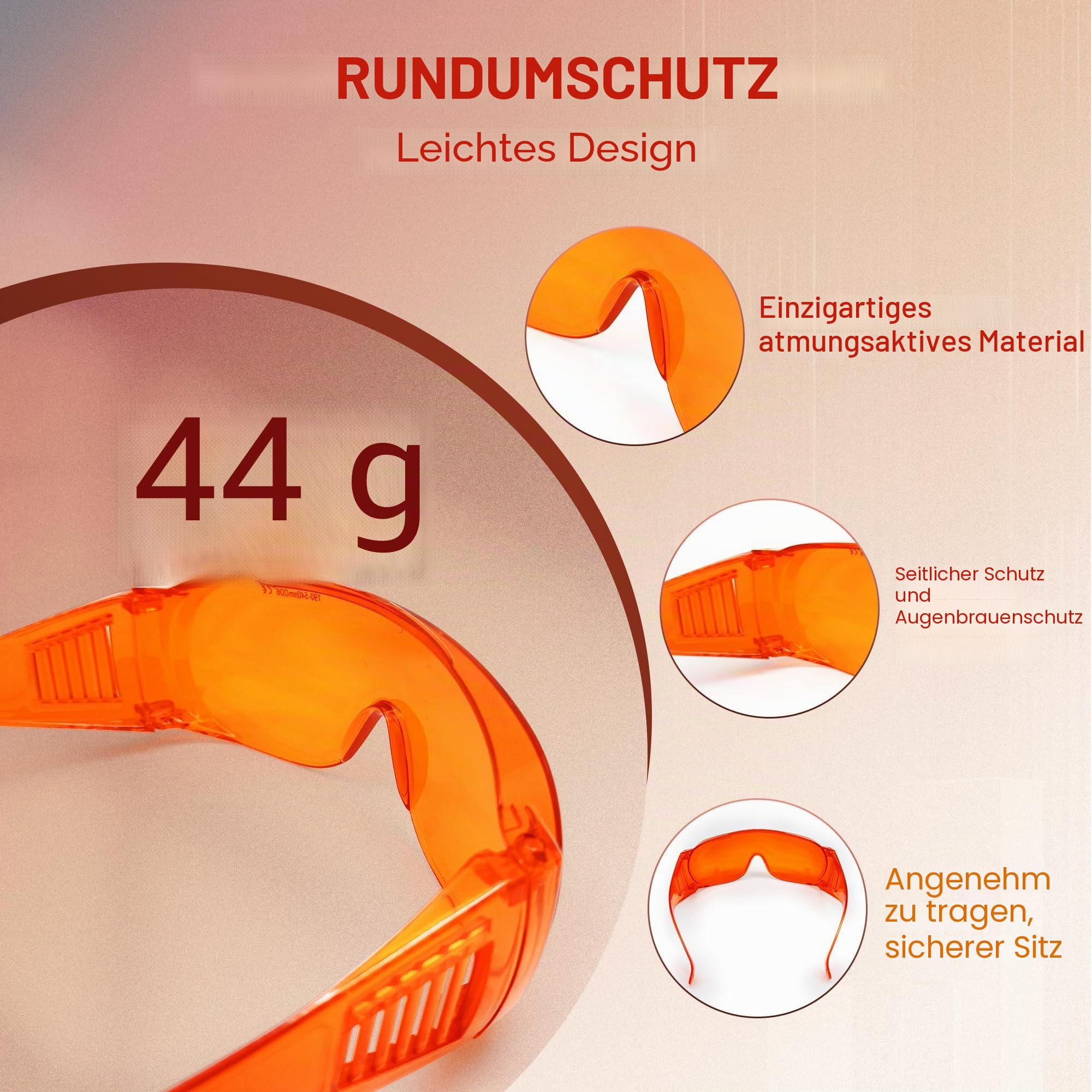 MCWlaser Laser Schutzbrille Brille 190-540nm OD6+ Laser Safety Goggles Glasses For UV light Violet Blue Green Laser 405nm 445nm 450nm 473nm 532nm Absorption Type EP-3 Style 6