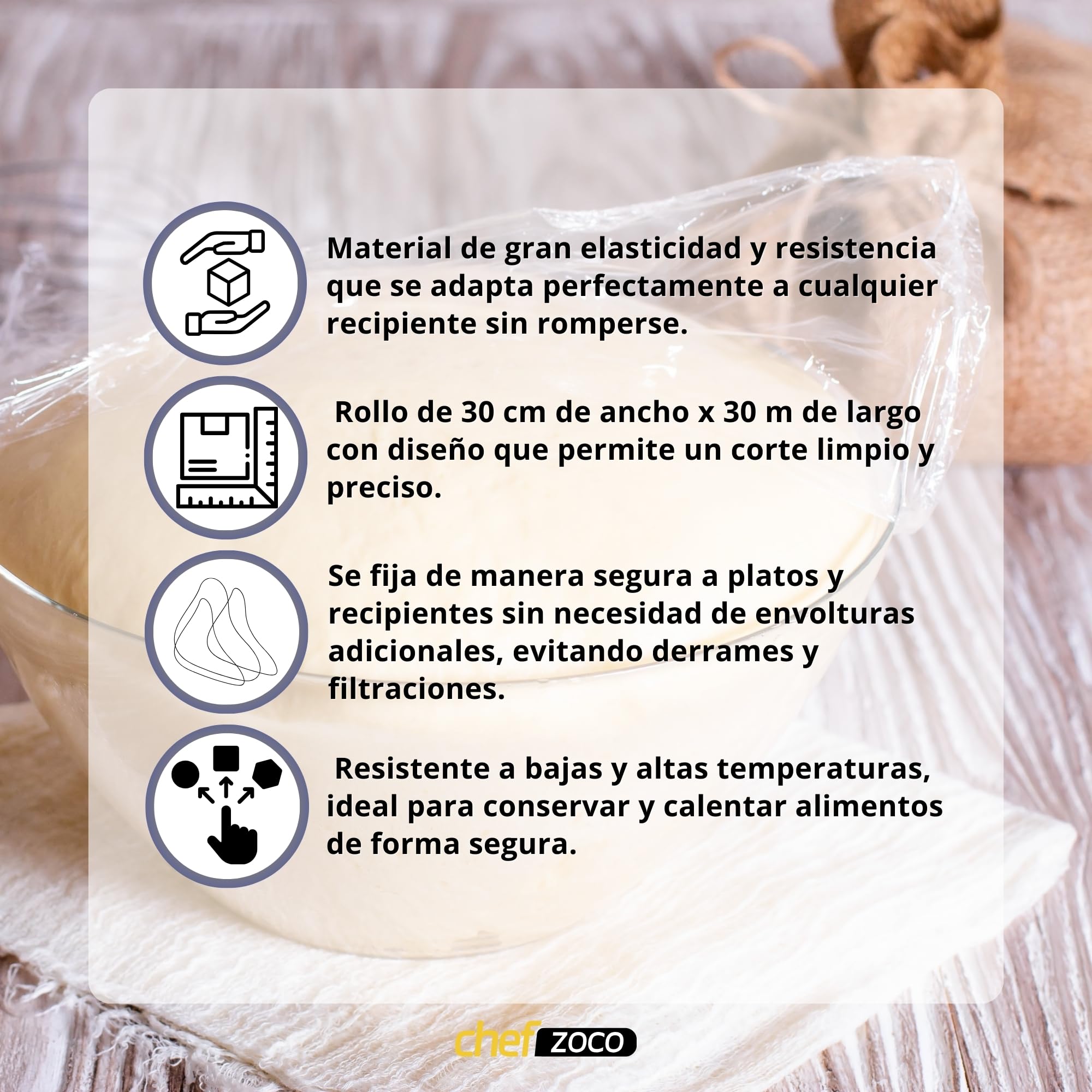 Papel Film Transparente extra resistente, papel transparente para conservar alimentos, Rollo de papel de cocina, fácil de cortar, extra resistente, 29 cm de ancho x 30 m de largo, 1 unidad - imagen 5