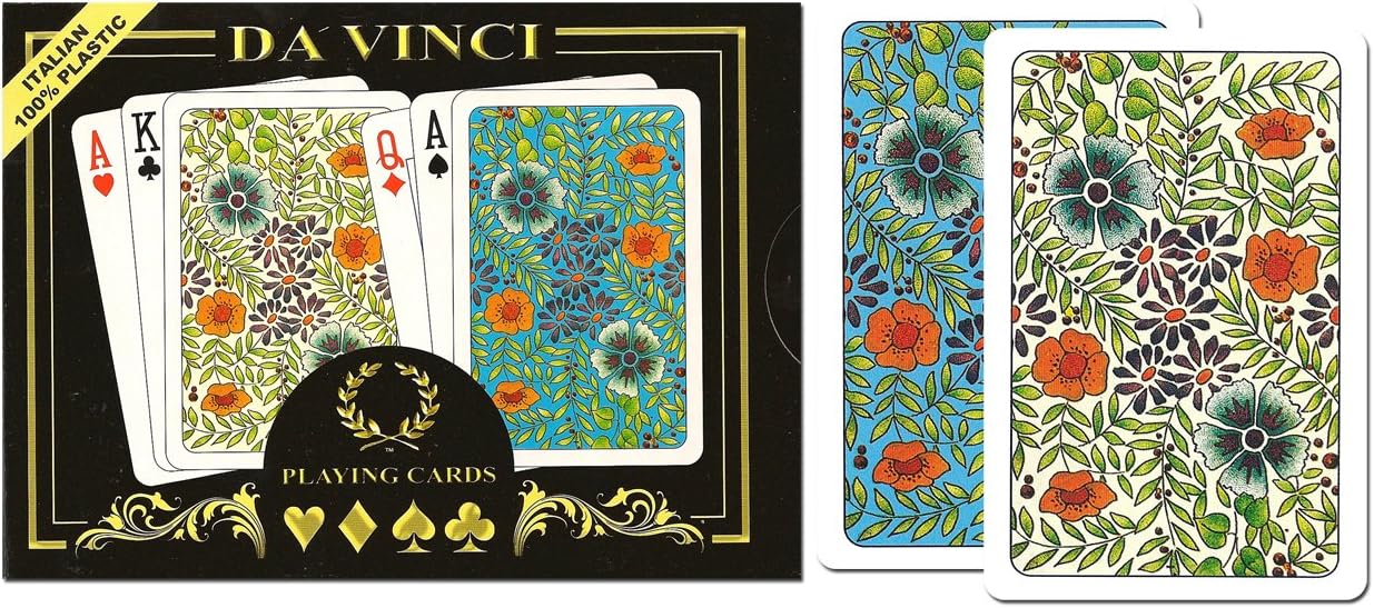 DA VINCI Fiori, Italian 100% Plastic Playing Cards, 2-Deck Bridge Size Small Print Regular Index Set (Pack of 2)