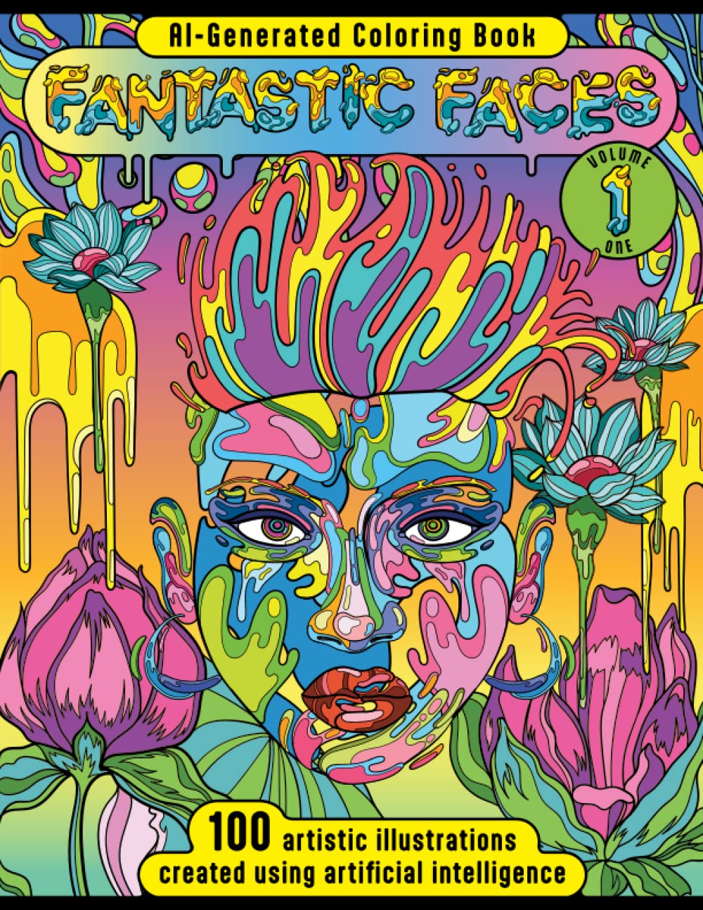 Fantastic Faces AI-Generated Coloring Book: 100 artistic illustrations created using artificial intelligence