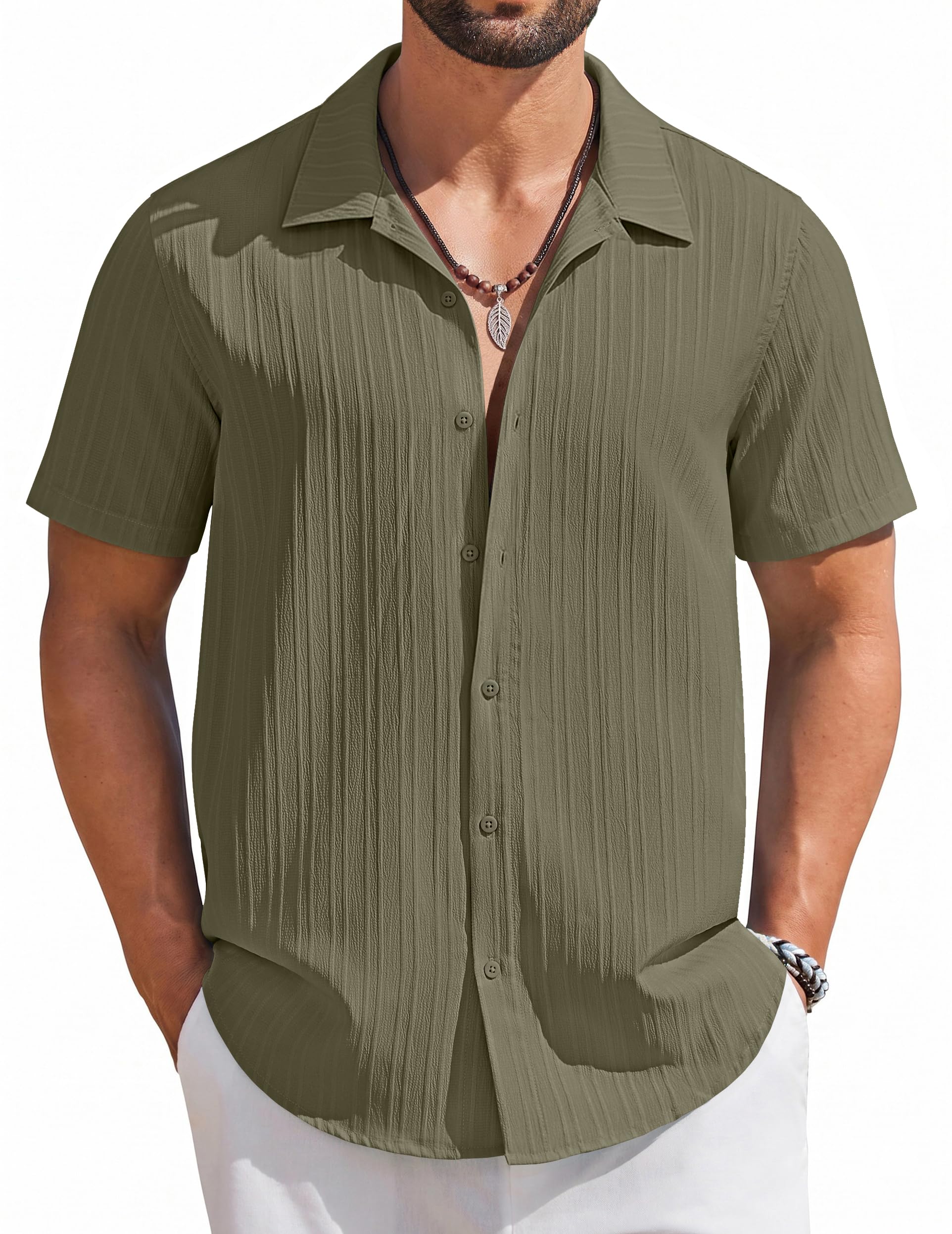 COOFANDY Men's Short Sleeve Casual Button Down Shirts Textured Summer Beach Shirt