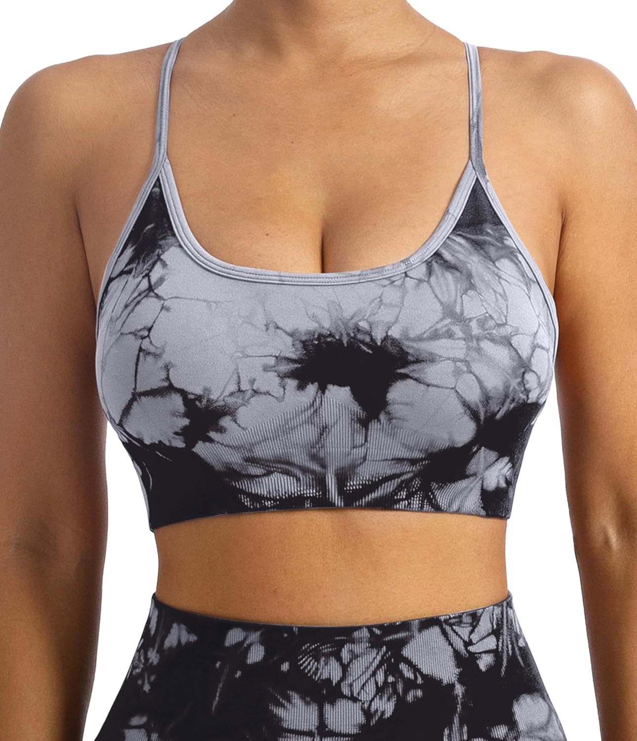 Women's Sports Bras Tie-dye Seamless Workout Criss Cross Gym Yoga Strappy Crop Bra - Image 3