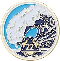 Vista 90 de Moneda AA de 1 año – Medallón de recuperación de ondas estrelladas de Sobriety Mint – azul/blanco/dorado